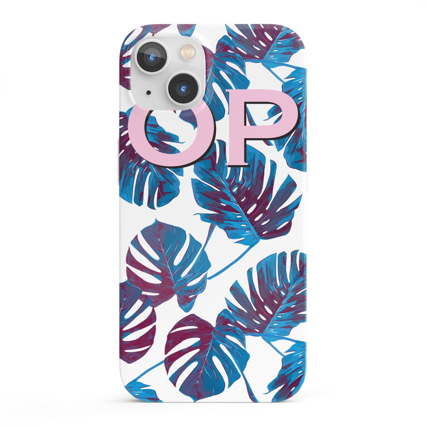 Personalised Blue Monstera Leaves iPhone 13 Full Wrap 3D Snap Case