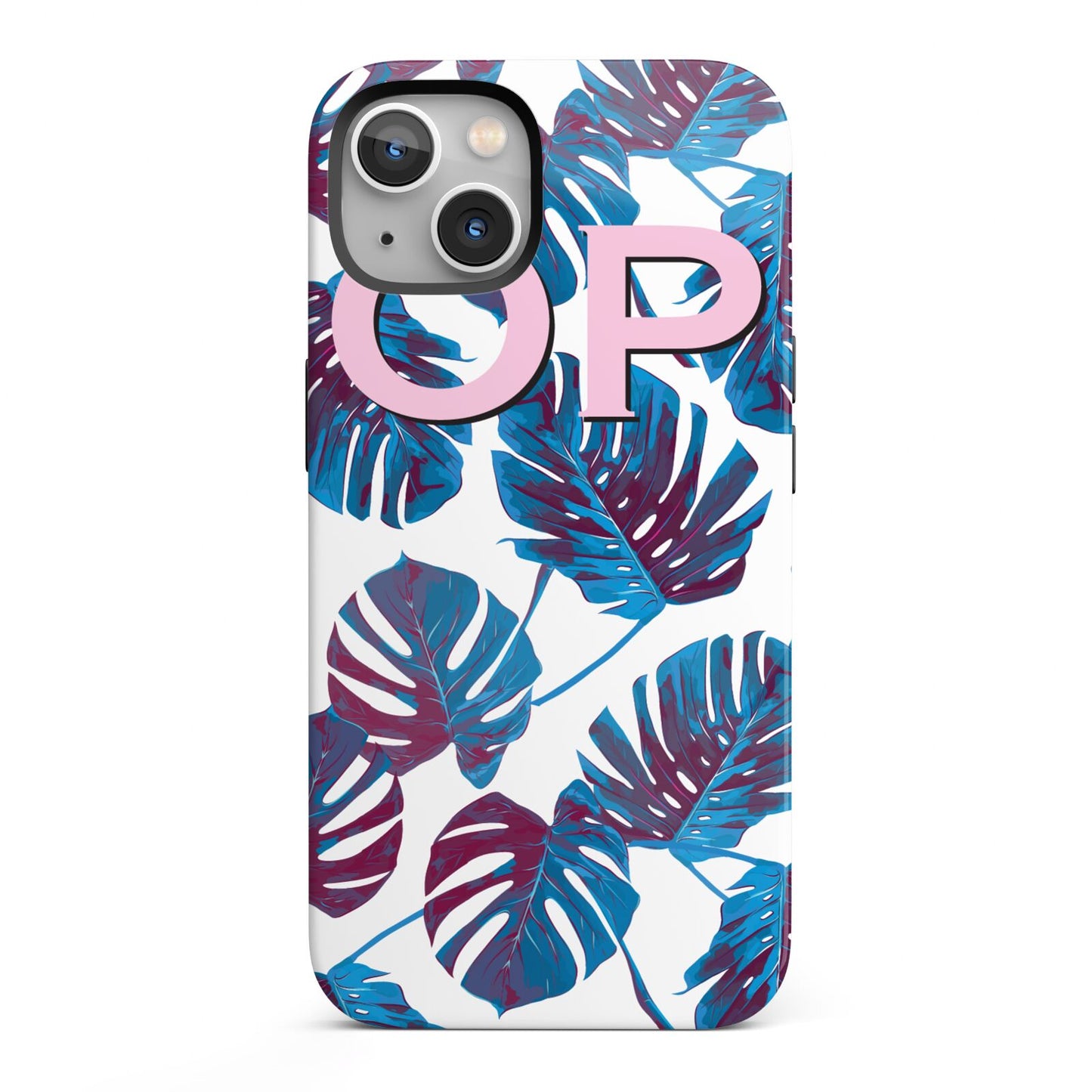 Personalised Blue Monstera Leaves iPhone 13 Full Wrap 3D Tough Case