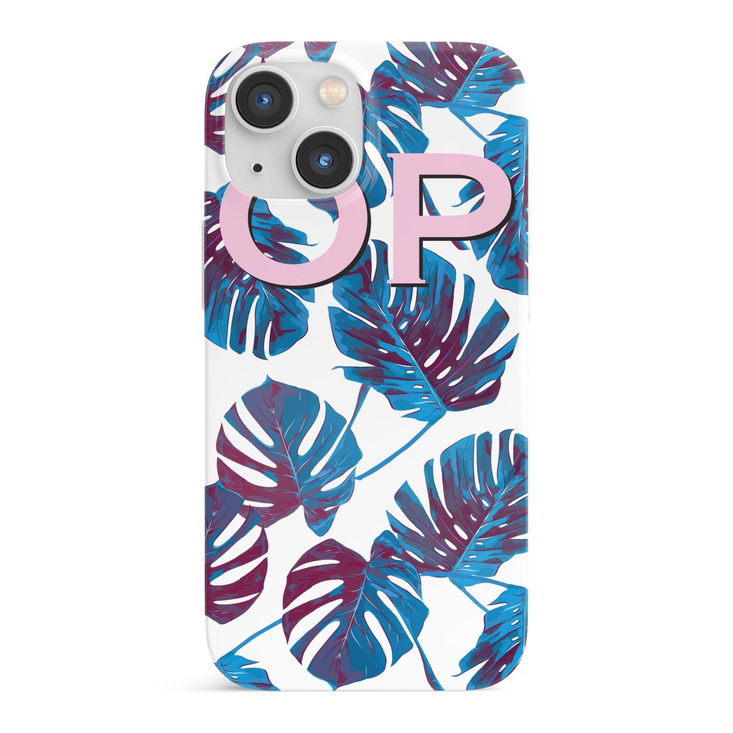 Personalised Blue Monstera Leaves iPhone 13 Mini Full Wrap 3D Snap Case