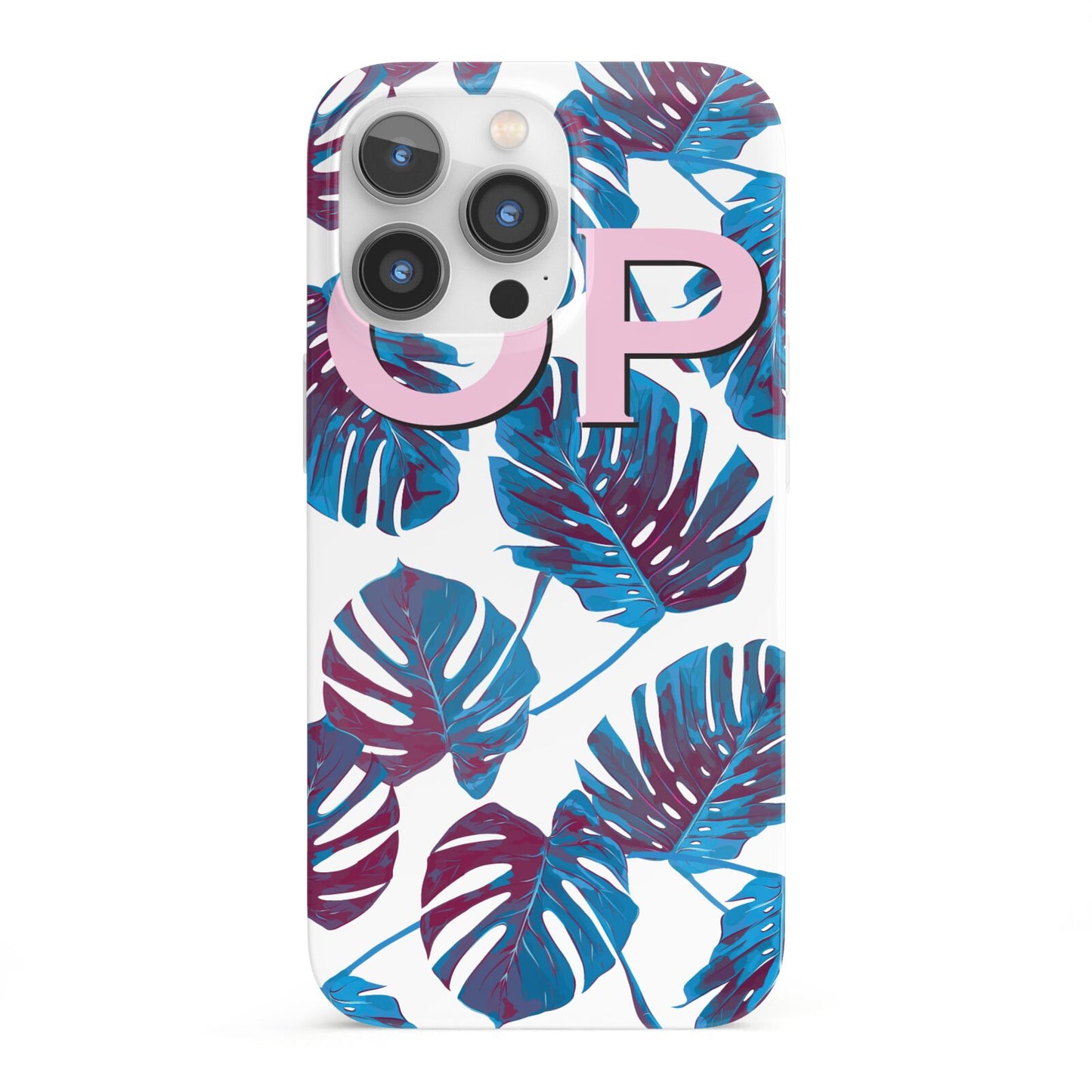 Personalised Blue Monstera Leaves iPhone 13 Pro Full Wrap 3D Snap Case