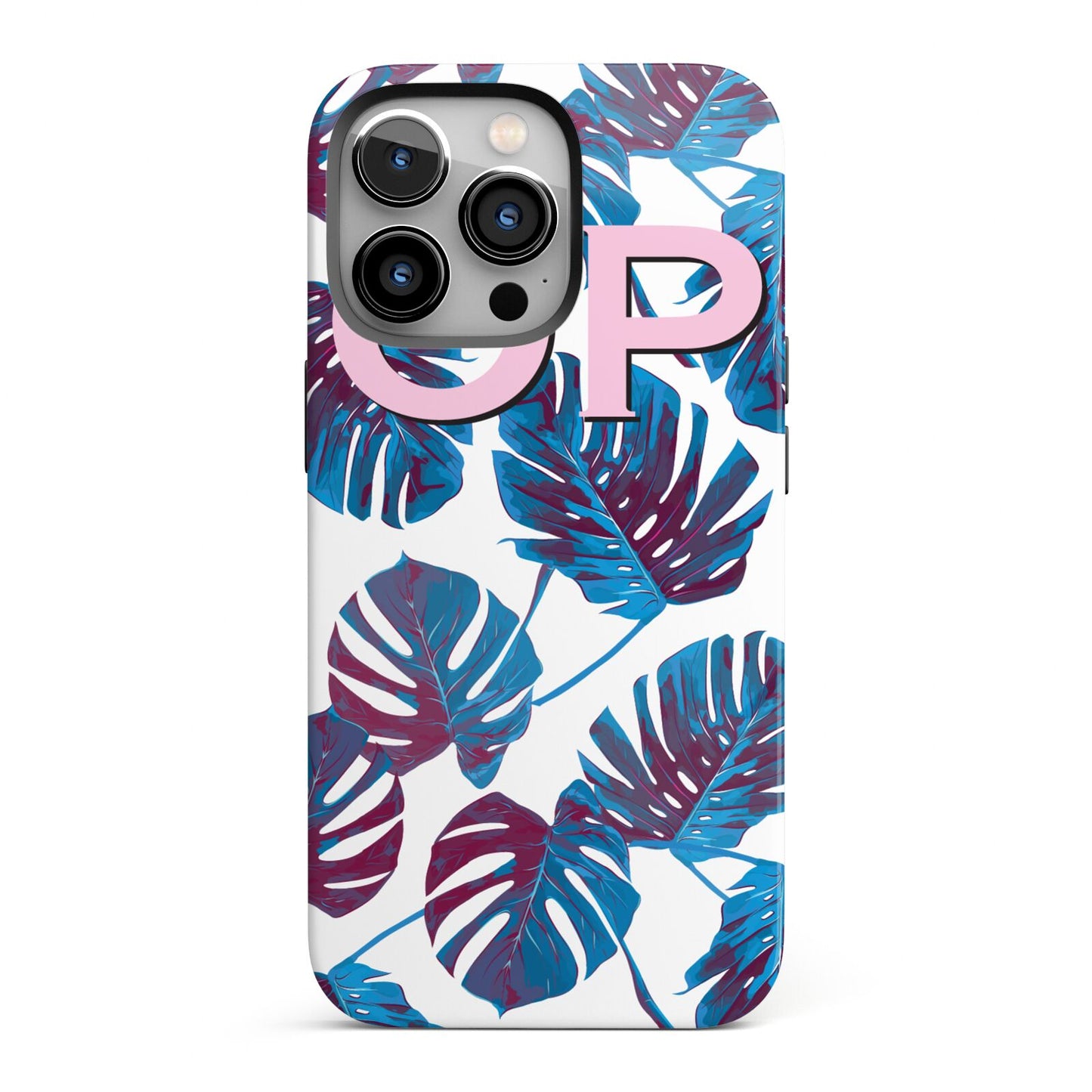 Personalised Blue Monstera Leaves iPhone 13 Pro Full Wrap 3D Tough Case