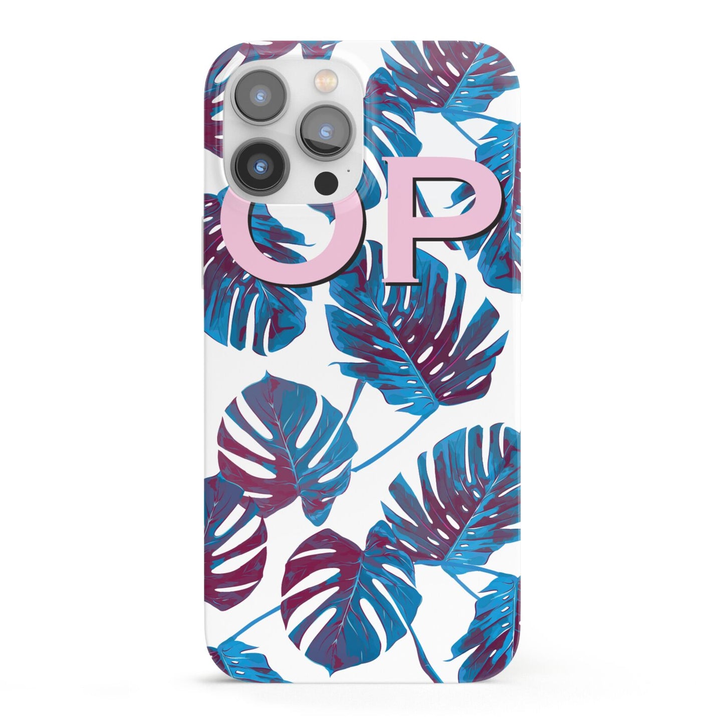 Personalised Blue Monstera Leaves iPhone 13 Pro Max Full Wrap 3D Snap Case