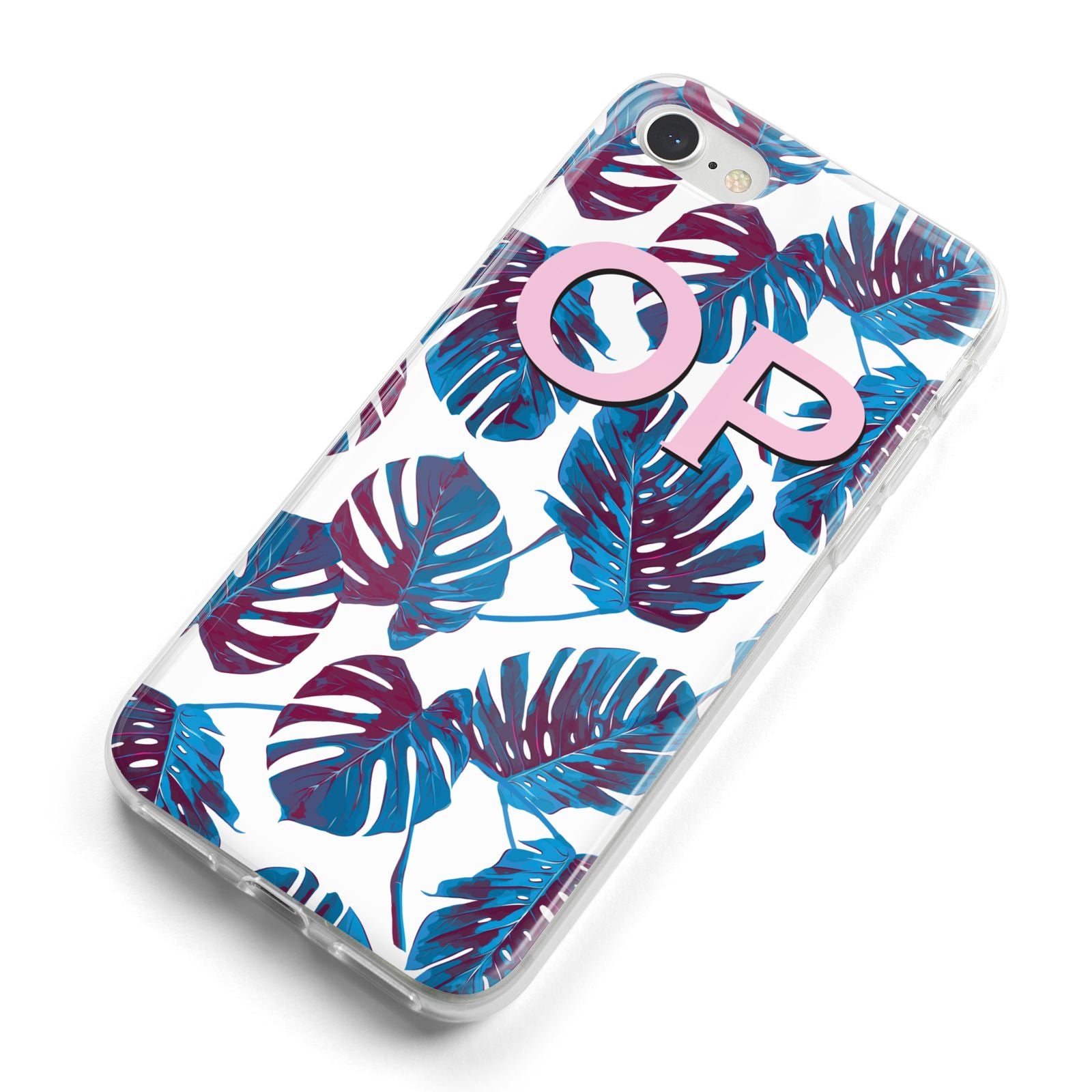 Personalised Blue Monstera Leaves iPhone 8 Bumper Case on Silver iPhone Alternative Image