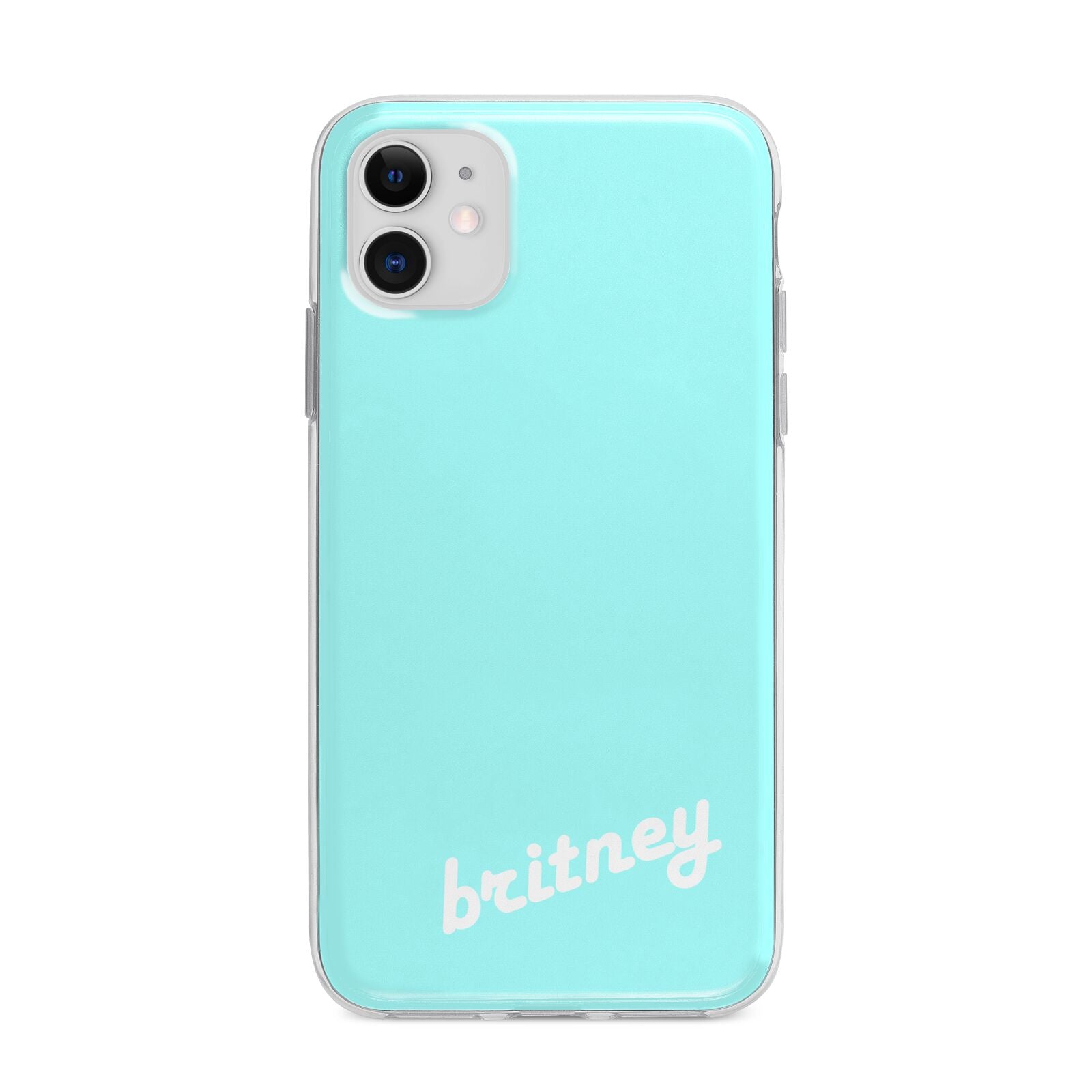 Personalised Blue Name Apple iPhone 11 in White with Bumper Case