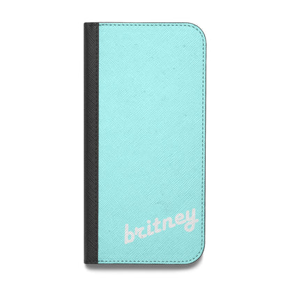 Personalised Blue Name Vegan Leather Flip iPhone Case