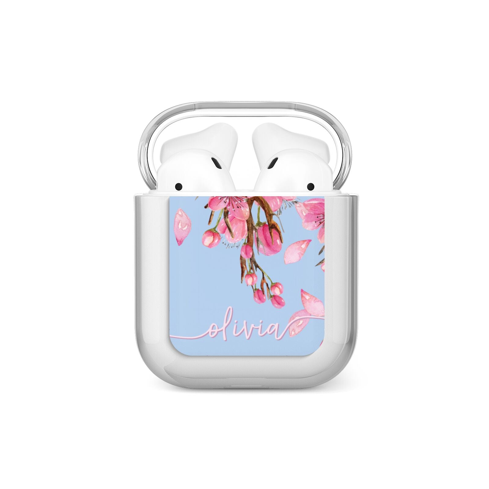 Personalised Blue Pink Blossom AirPods Case