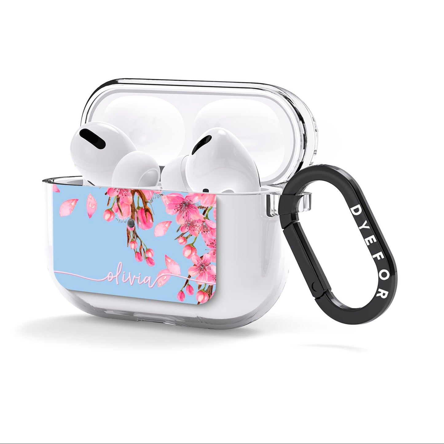 Personalised Blue Pink Blossom AirPods Clear Case 3rd Gen Side Image