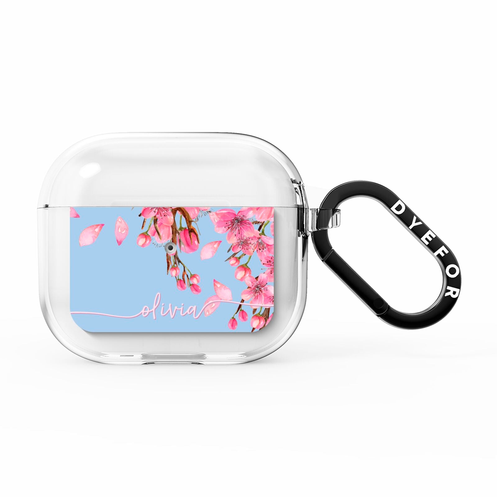 Personalised Blue Pink Blossom AirPods Clear Case 3rd Gen