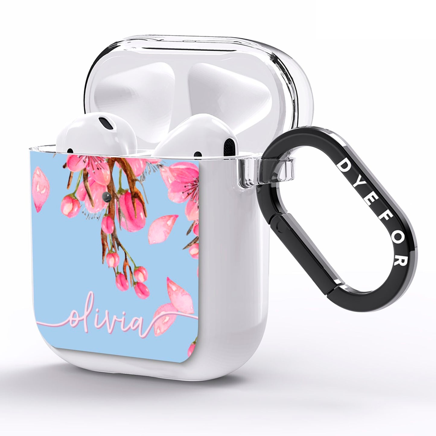 Personalised Blue Pink Blossom AirPods Clear Case Side Image