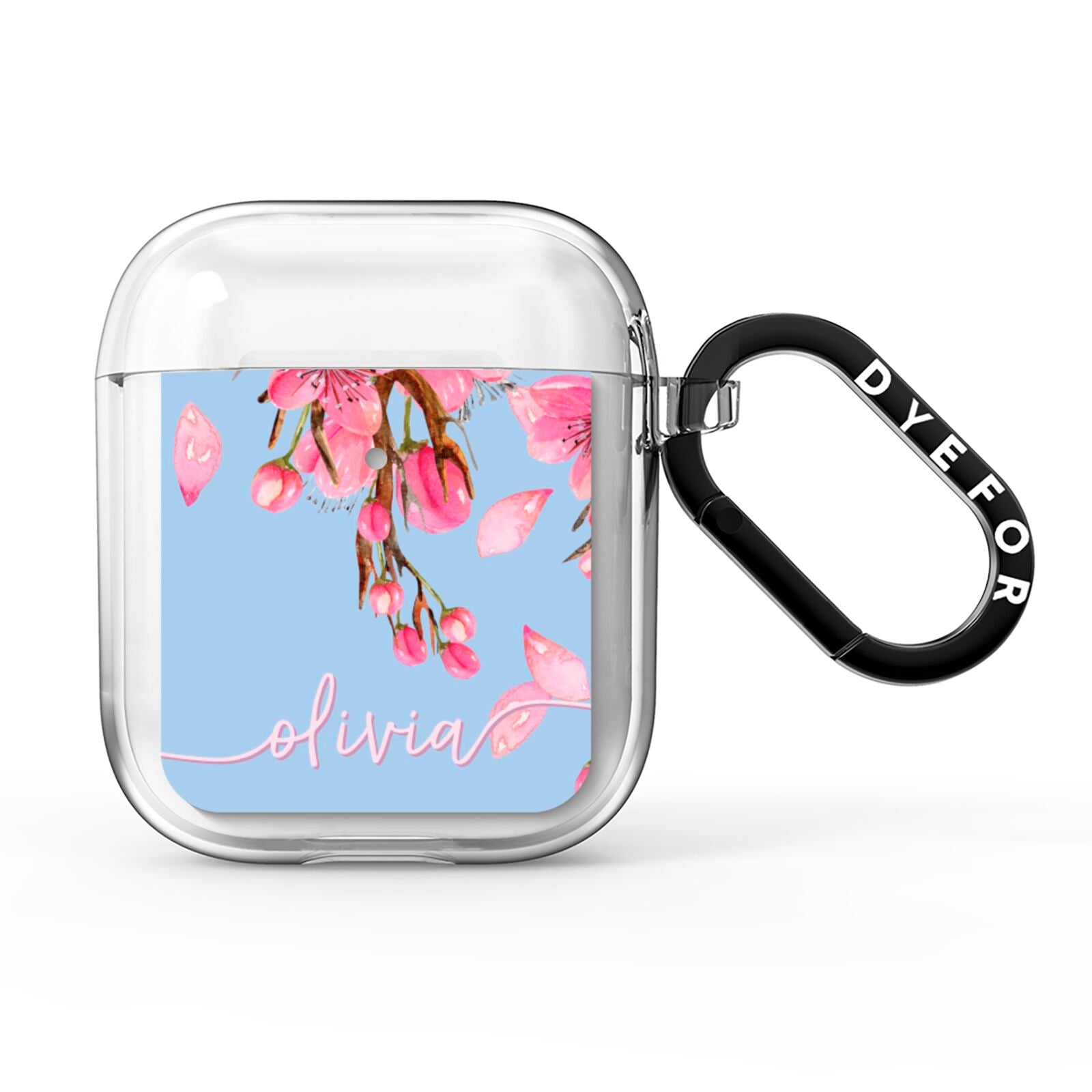 Personalised Blue Pink Blossom AirPods Clear Case