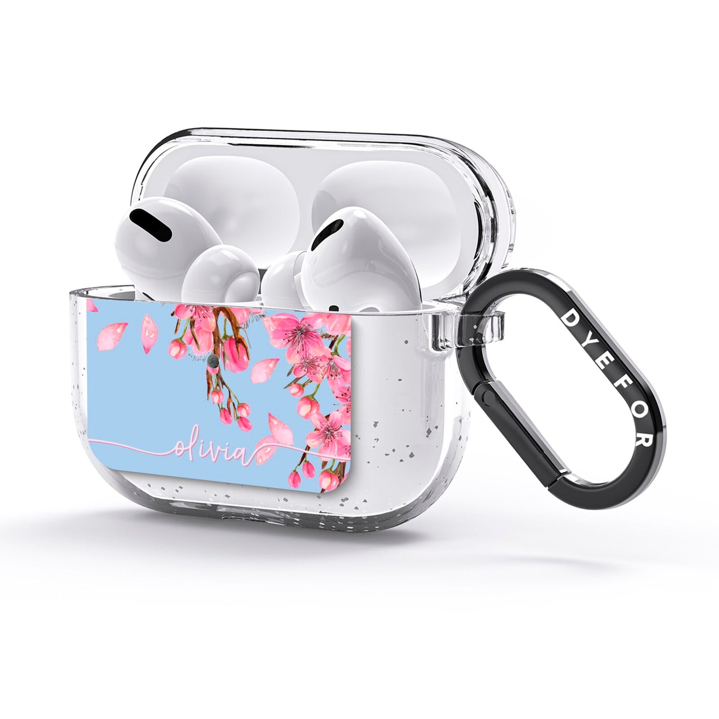 Personalised Blue Pink Blossom AirPods Glitter Case 3rd Gen Side Image