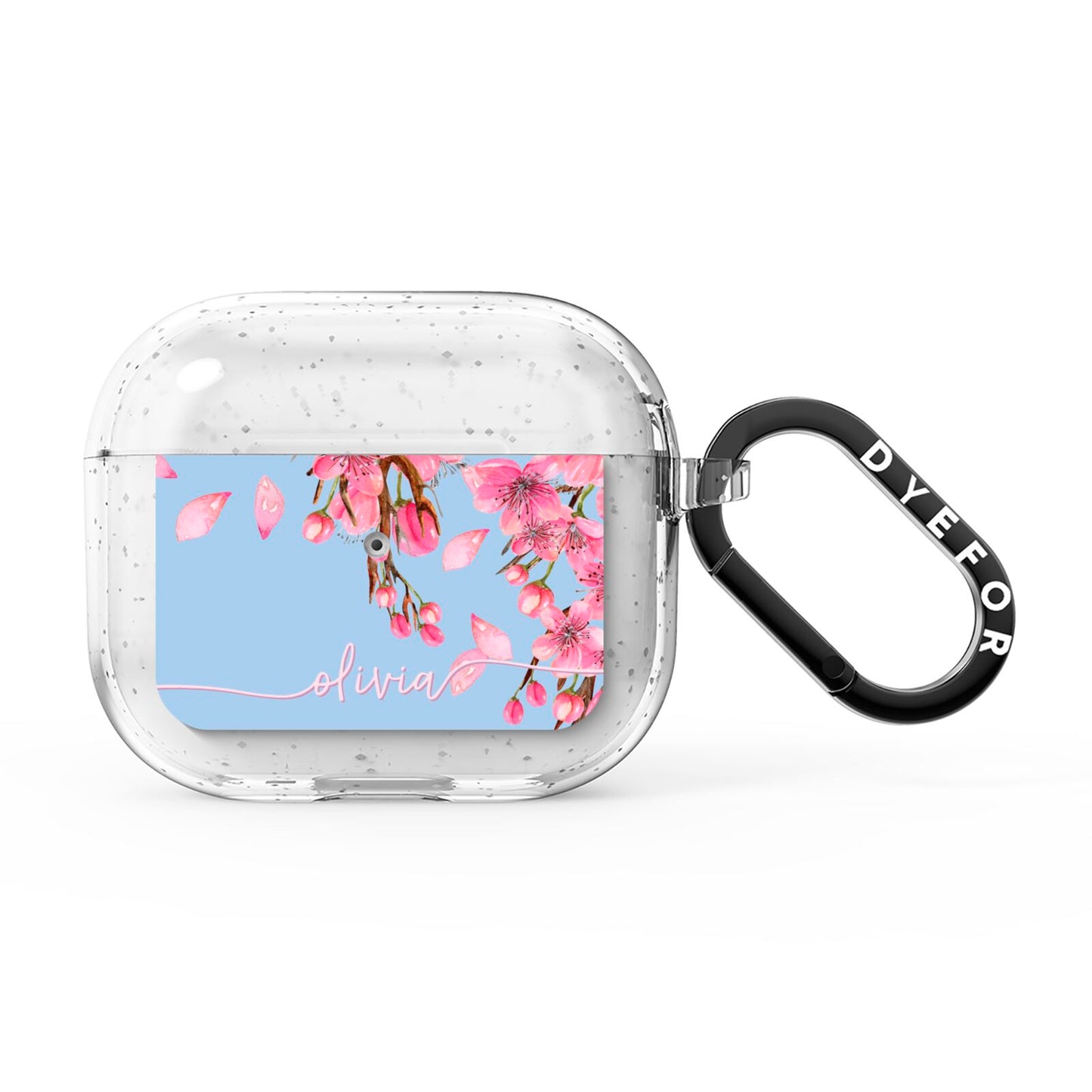 Personalised Blue Pink Blossom AirPods Glitter Case 3rd Gen