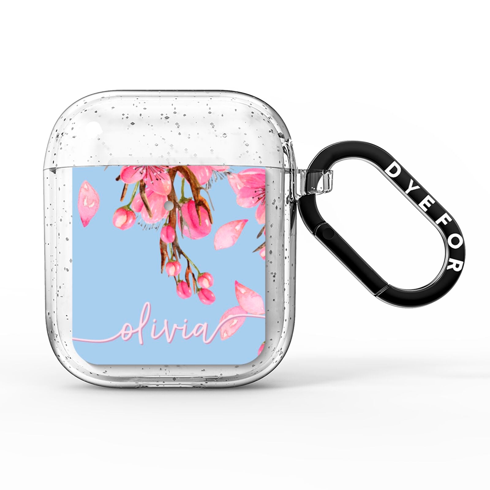 Personalised Blue Pink Blossom AirPods Glitter Case