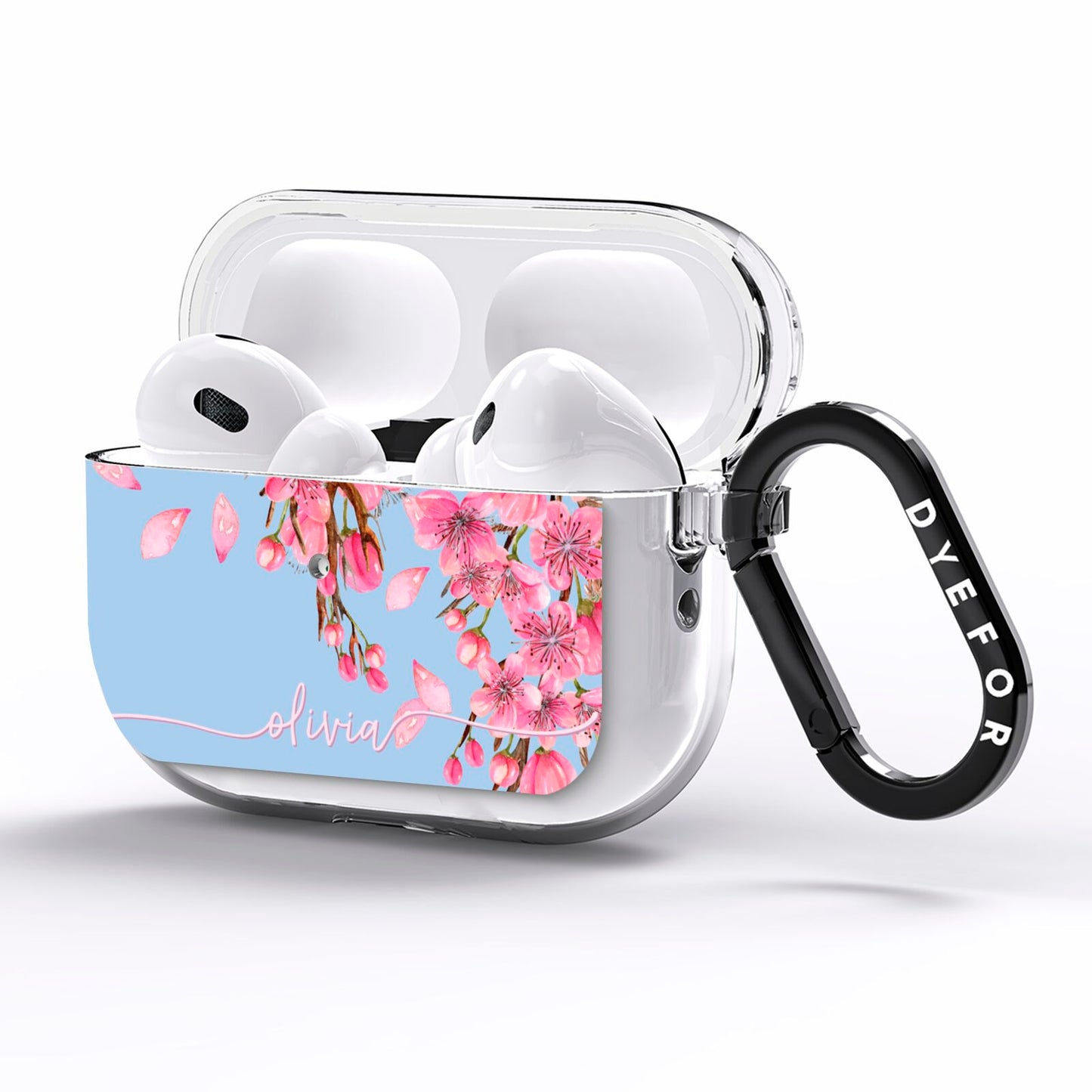 Personalised Blue Pink Blossom AirPods Pro Clear Case Side Image