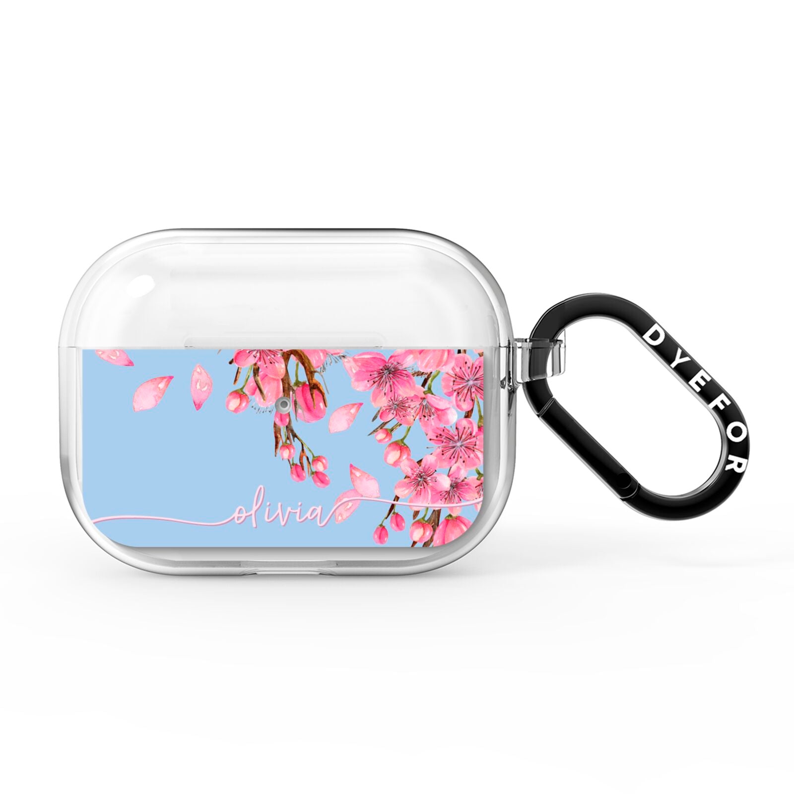 Personalised Blue Pink Blossom AirPods Pro Clear Case