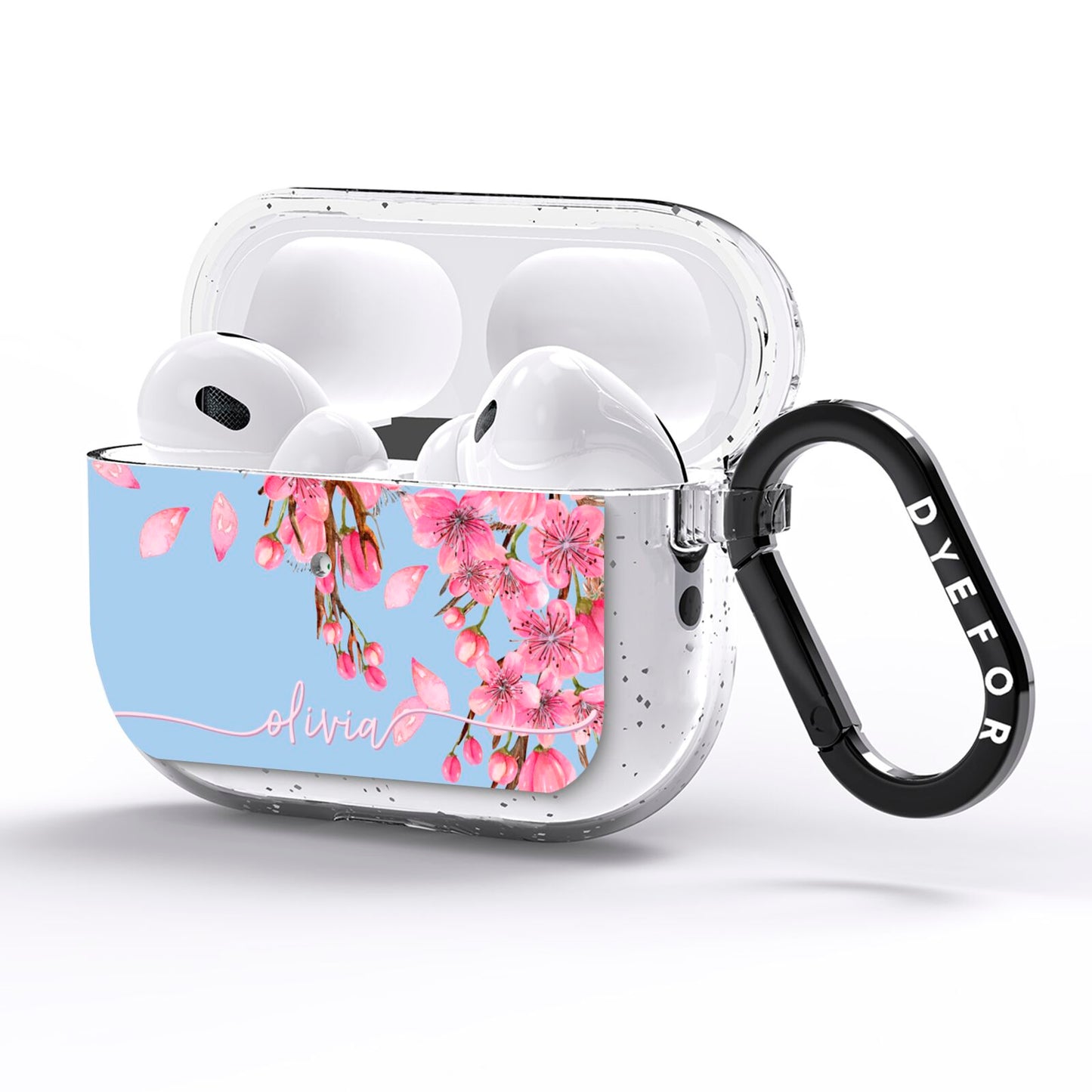 Personalised Blue Pink Blossom AirPods Pro Glitter Case Side Image