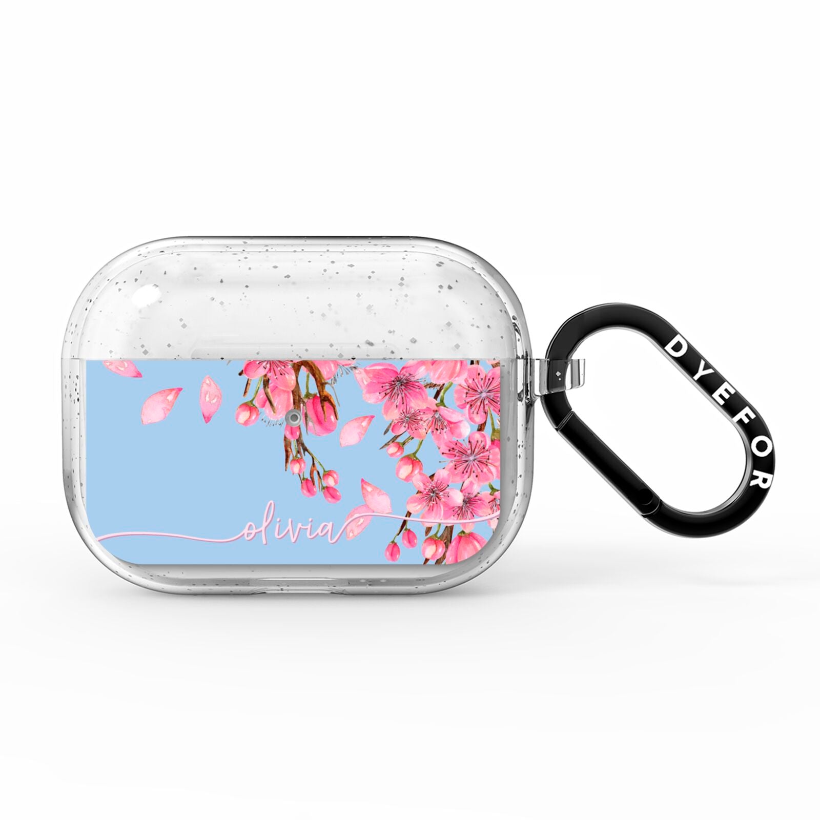 Personalised Blue Pink Blossom AirPods Pro Glitter Case