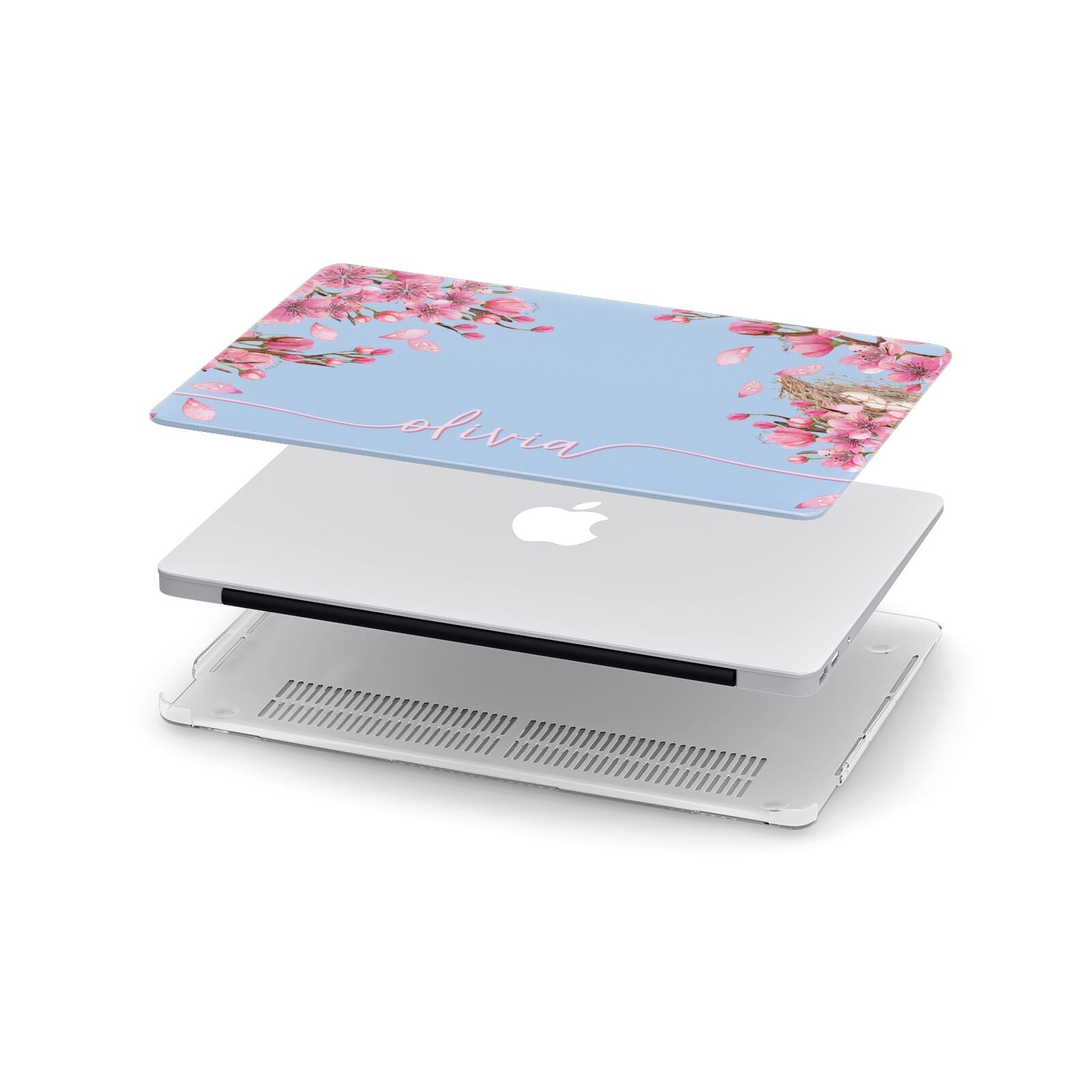 Personalised Blue Pink Blossom Apple MacBook Case in Detail