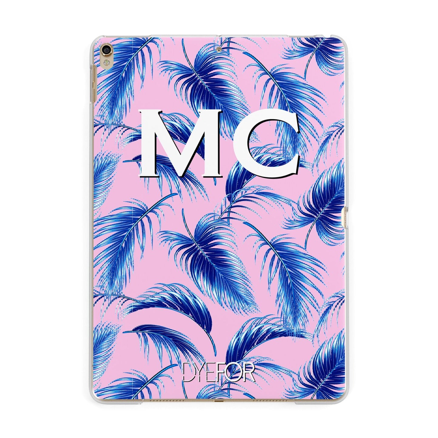 Personalised Blue Pink Palm Leaf Apple iPad Gold Case