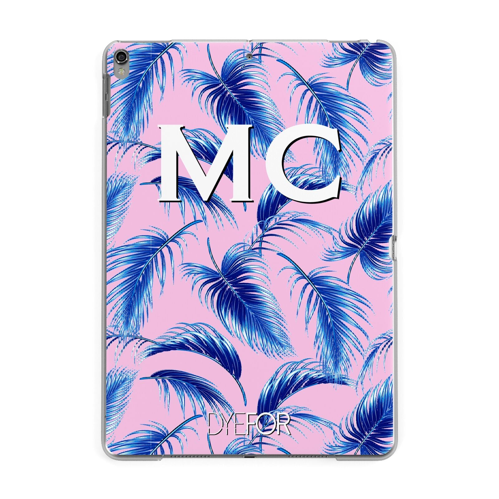 Personalised Blue Pink Palm Leaf Apple iPad Grey Case