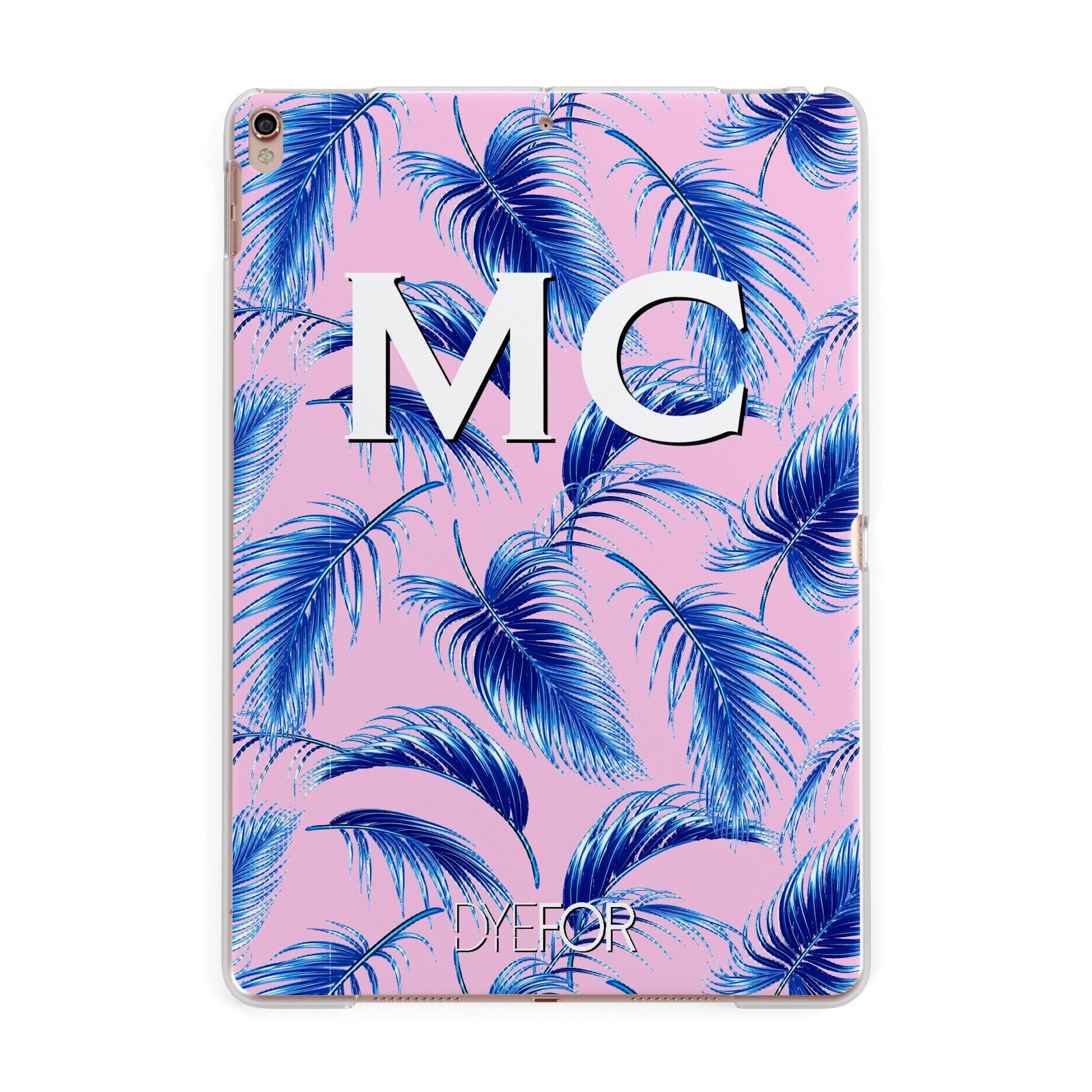 Personalised Blue Pink Palm Leaf Apple iPad Rose Gold Case