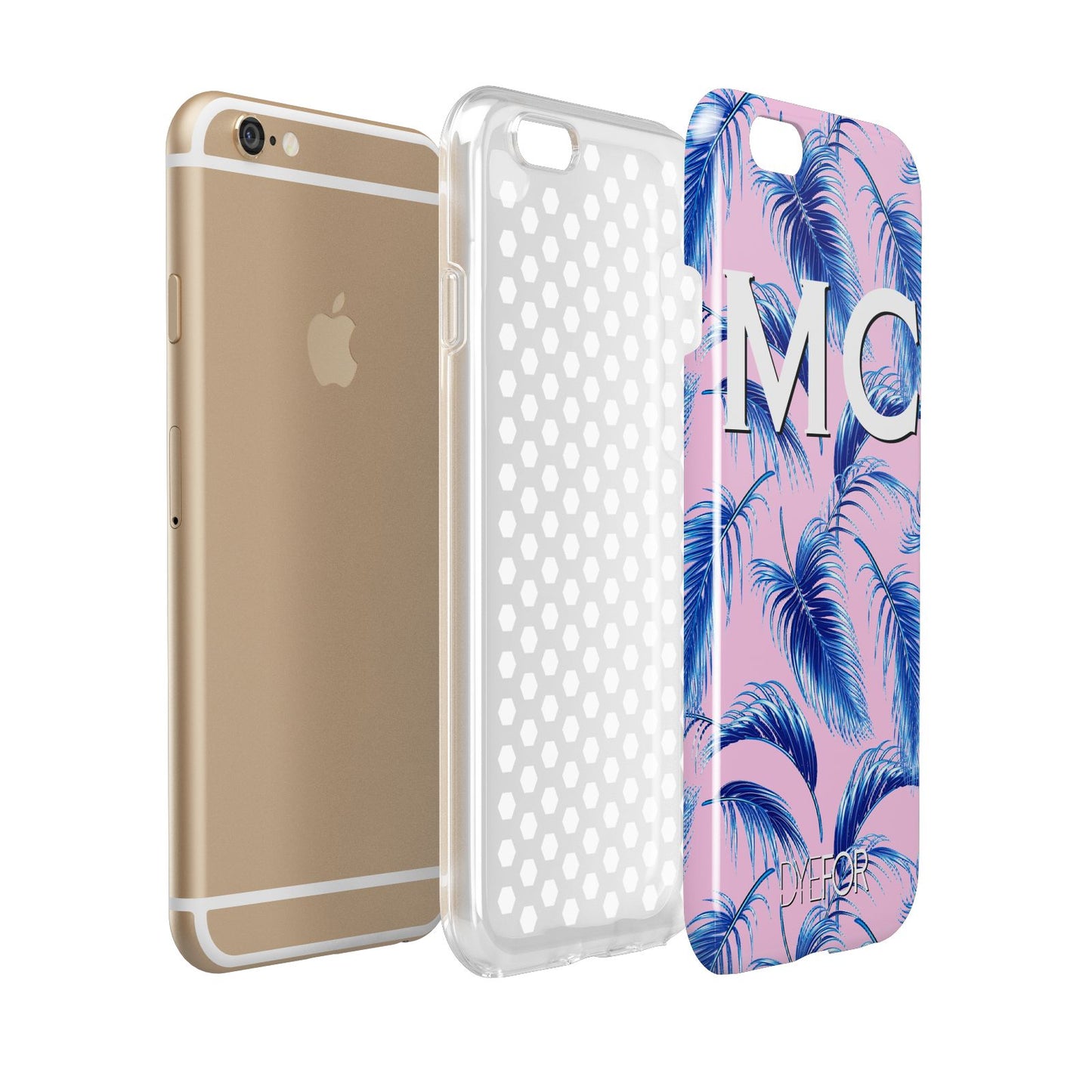 Personalised Blue Pink Palm Leaf Apple iPhone 6 3D Tough Case Expanded view