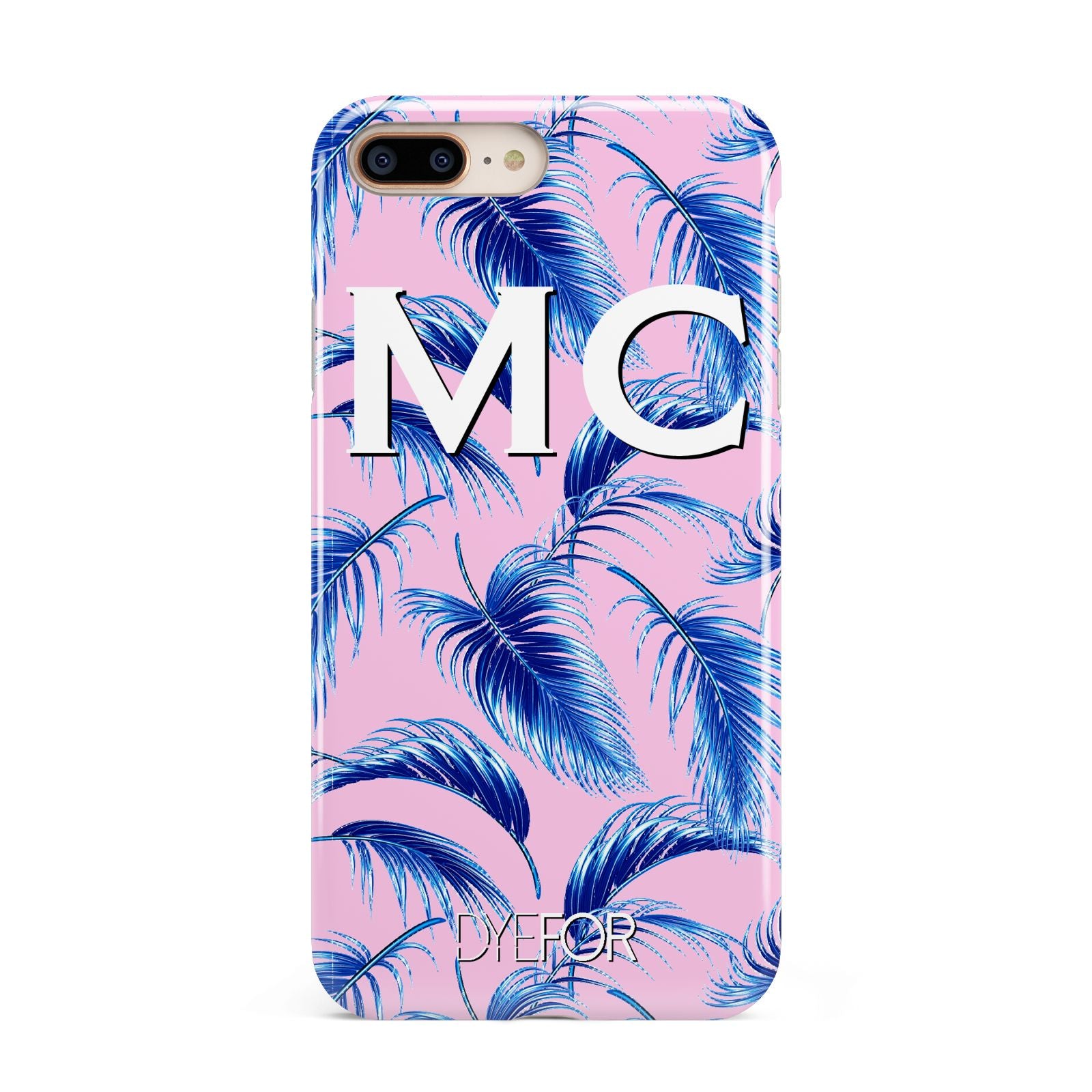 Personalised Blue Pink Palm Leaf Apple iPhone 7 8 Plus 3D Tough Case