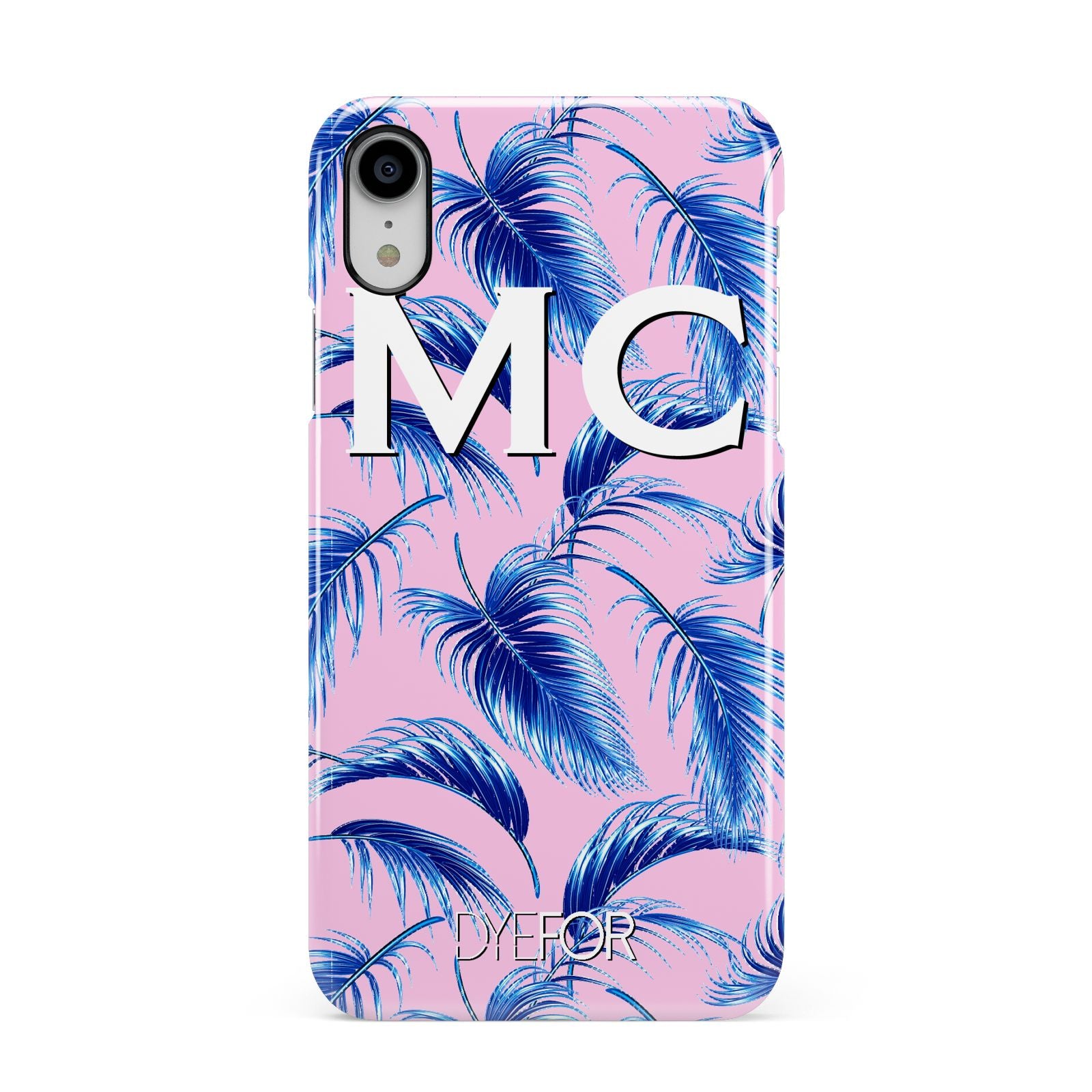 Personalised Blue Pink Palm Leaf Apple iPhone XR White 3D Snap Case