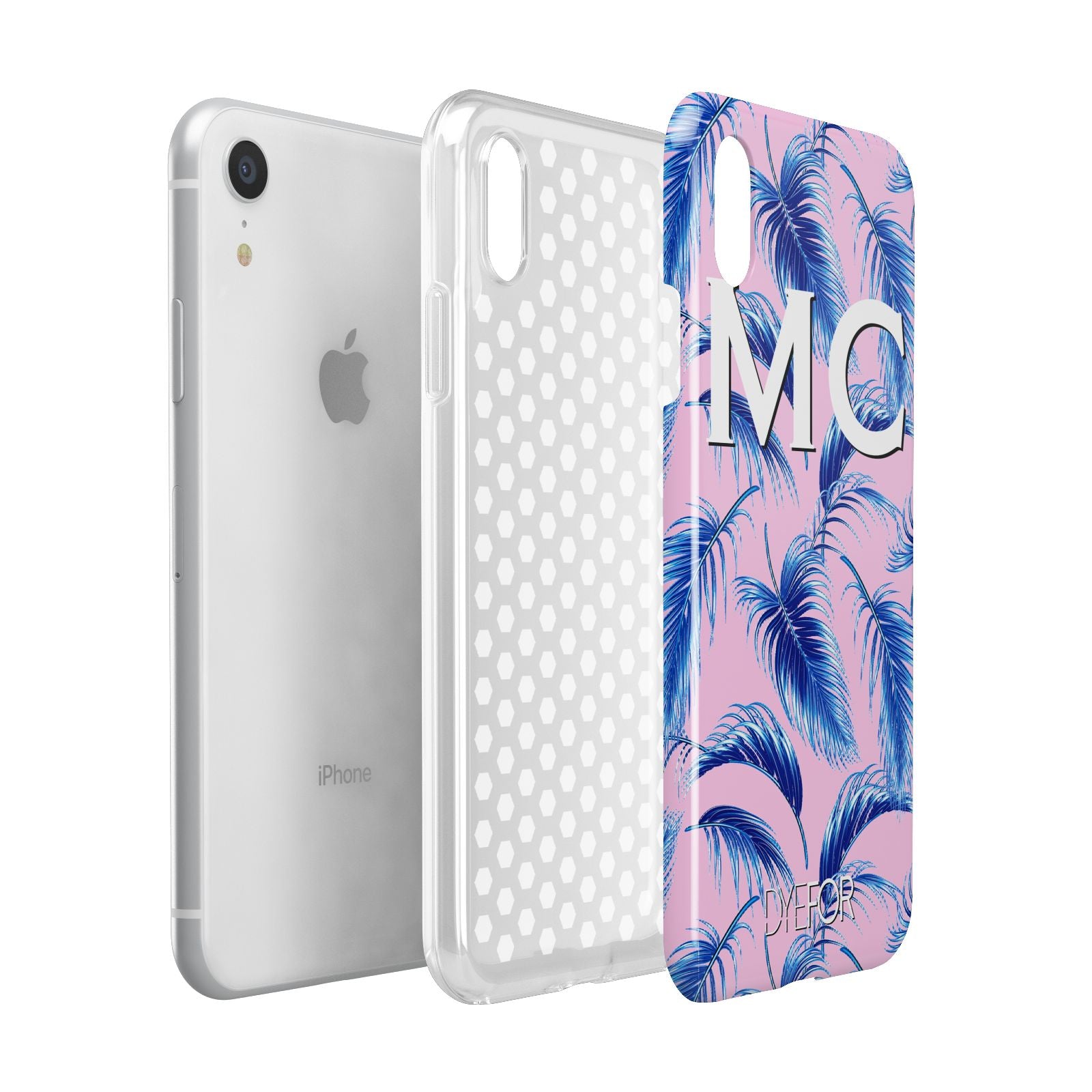 Personalised Blue Pink Palm Leaf Apple iPhone XR White 3D Tough Case Expanded view