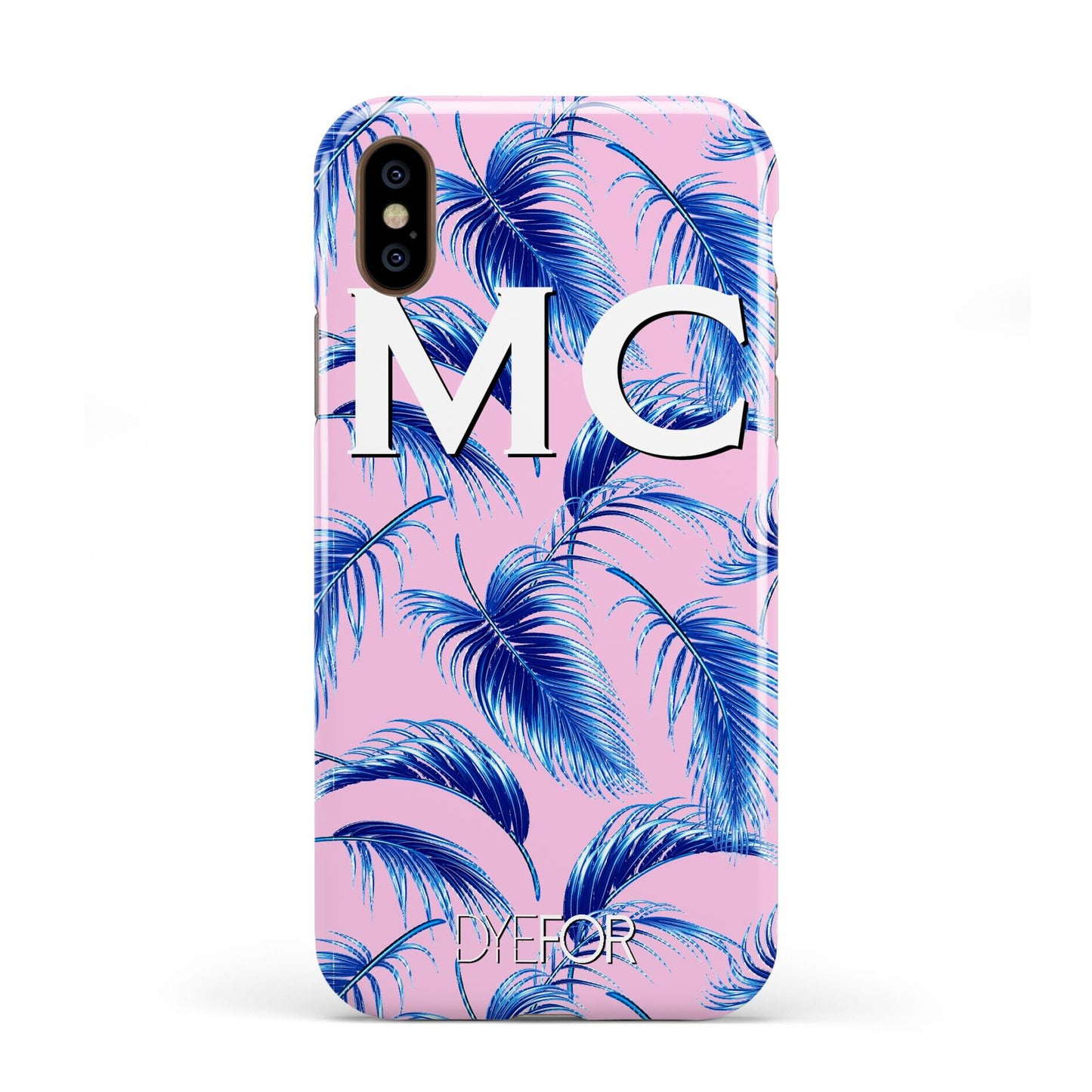 Personalised Blue Pink Palm Leaf Apple iPhone XS 3D Tough