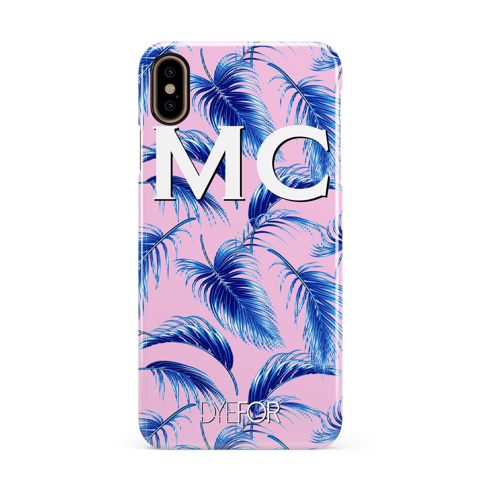 Personalised Blue Pink Palm Leaf Apple iPhone Xs Max 3D Snap Case