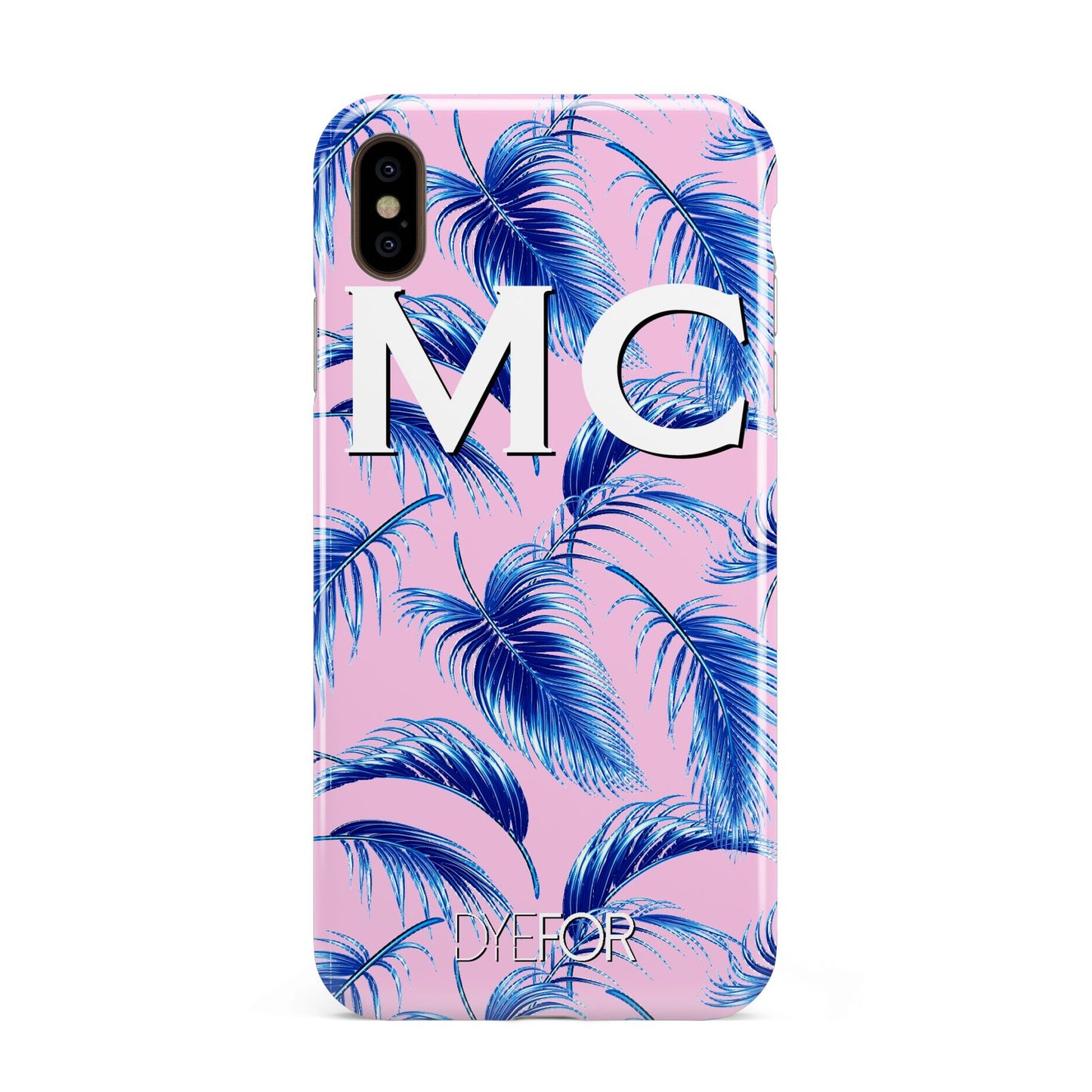 Personalised Blue Pink Palm Leaf Apple iPhone Xs Max 3D Tough Case