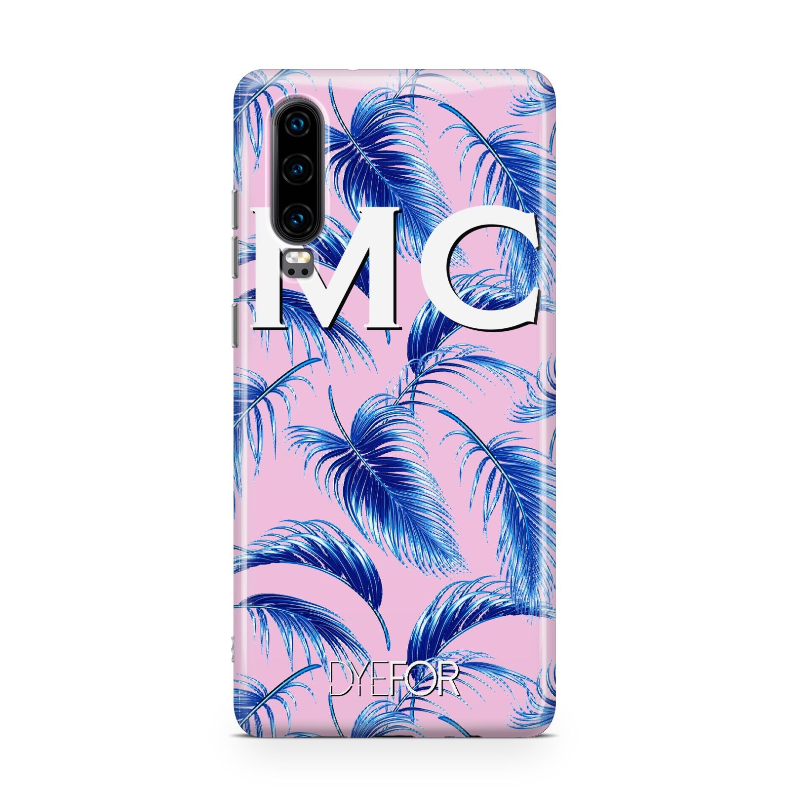 Personalised Blue Pink Palm Leaf Huawei P30 Phone Case