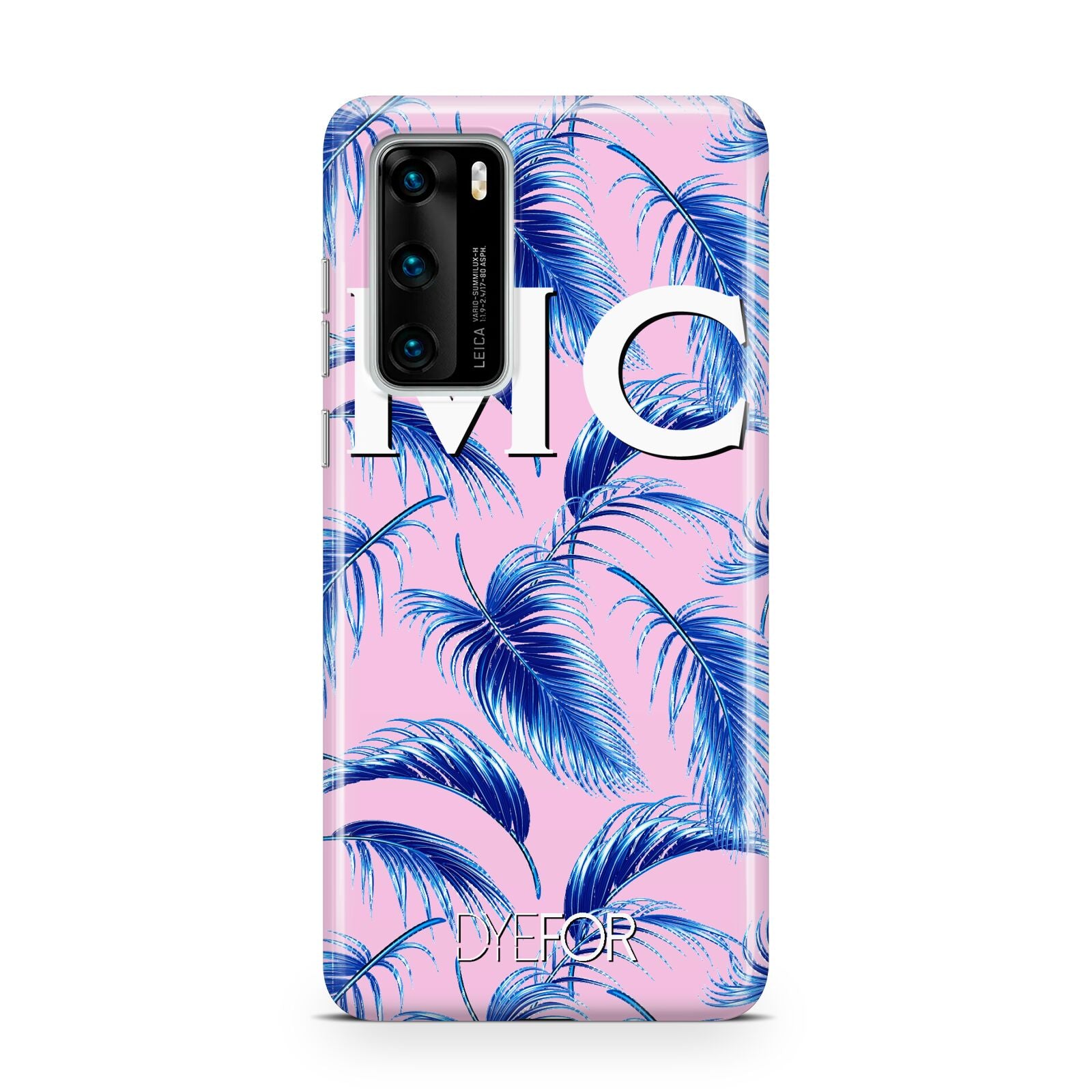 Personalised Blue Pink Palm Leaf Huawei P40 Phone Case