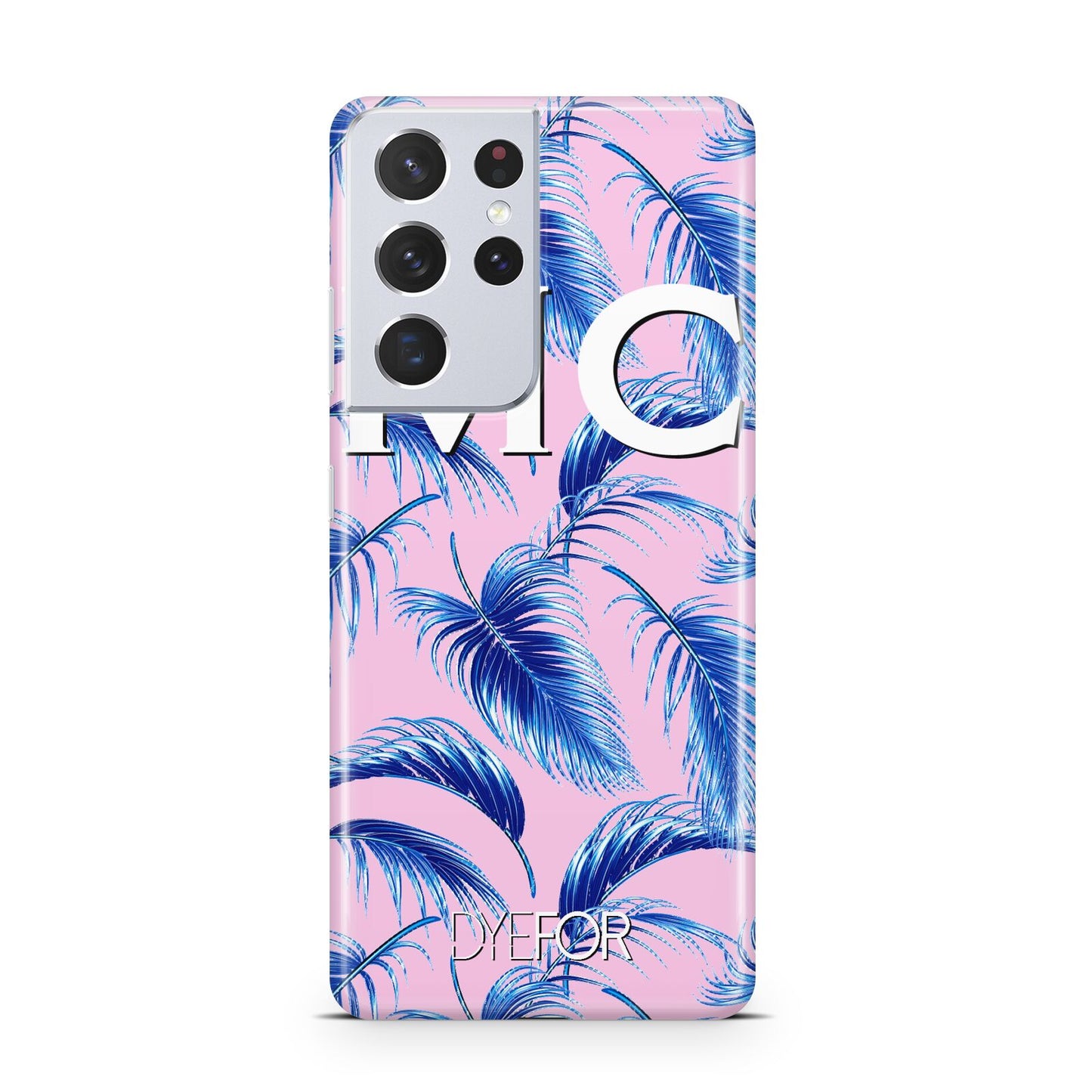 Personalised Blue Pink Palm Leaf Samsung S21 Ultra Case