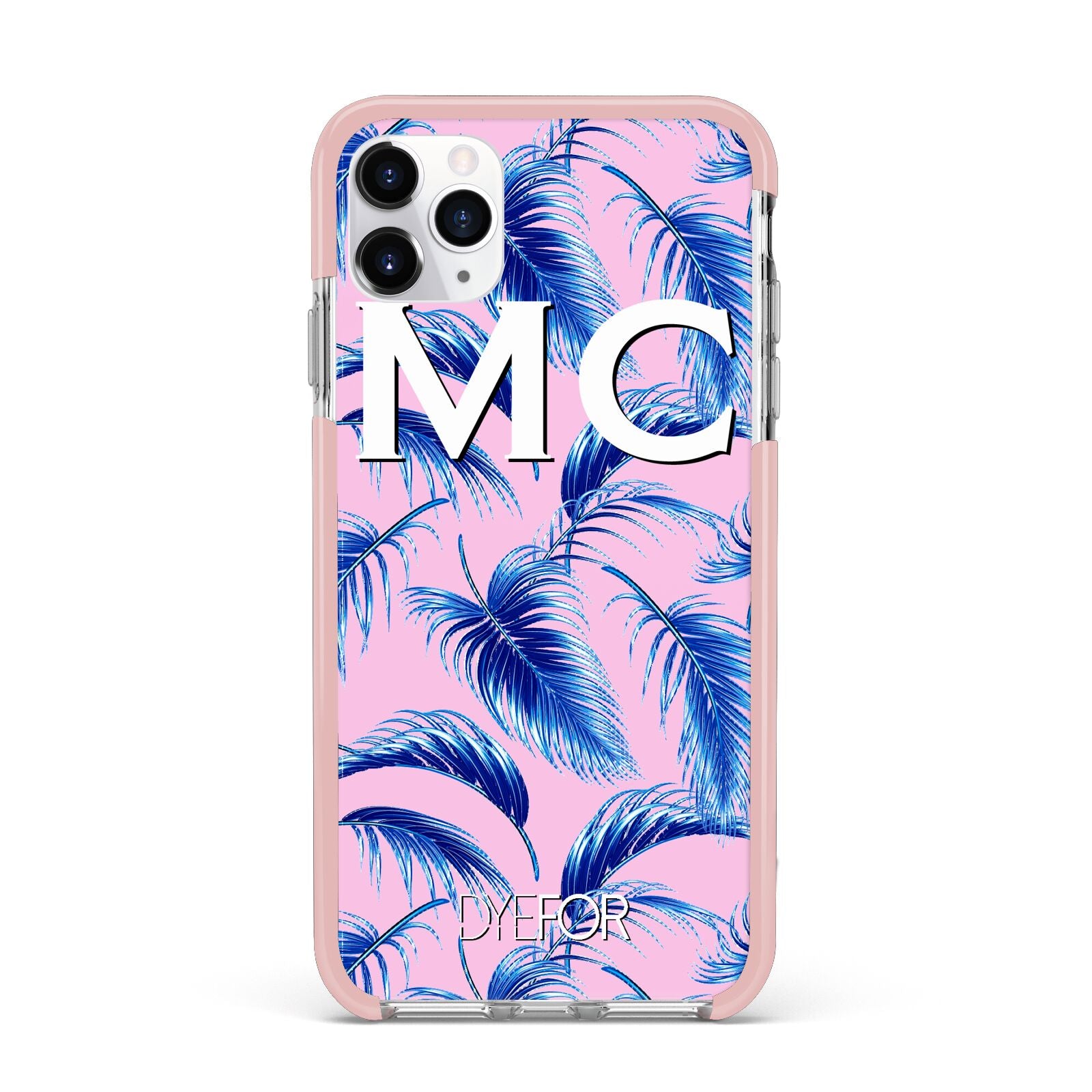 Personalised Blue Pink Palm Leaf iPhone 11 Pro Max Impact Pink Edge Case