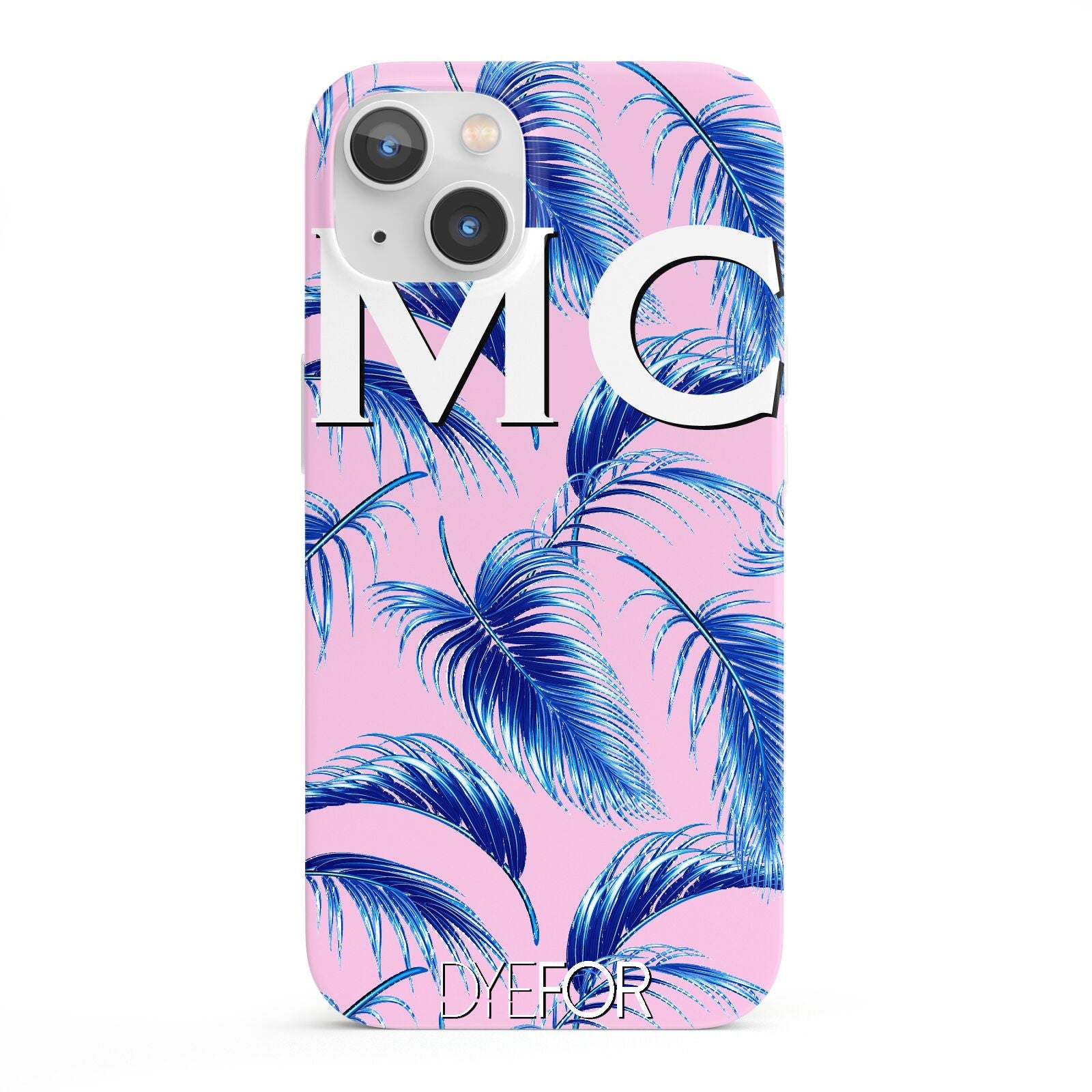 Personalised Blue Pink Palm Leaf iPhone 13 Full Wrap 3D Snap Case