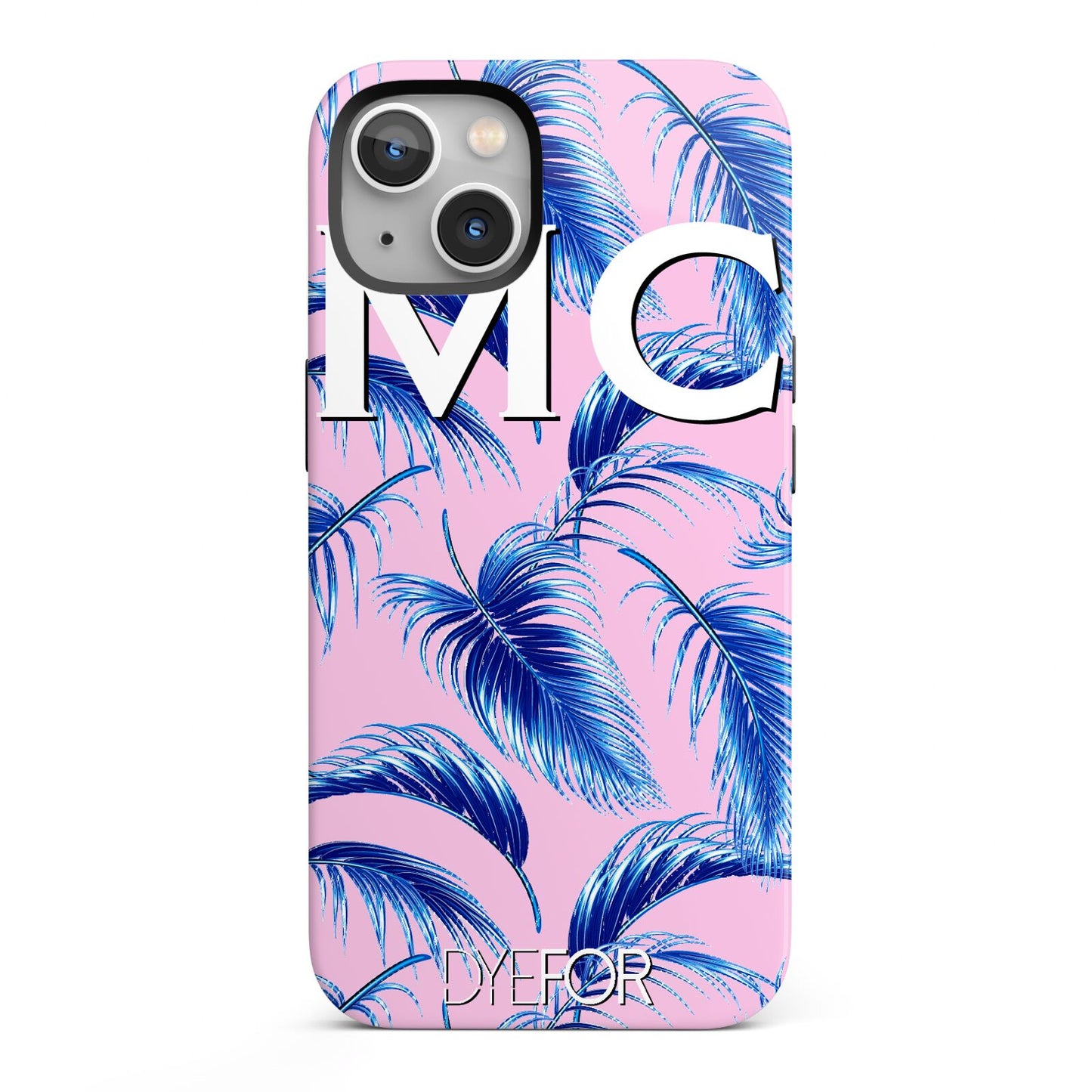 Personalised Blue Pink Palm Leaf iPhone 13 Full Wrap 3D Tough Case