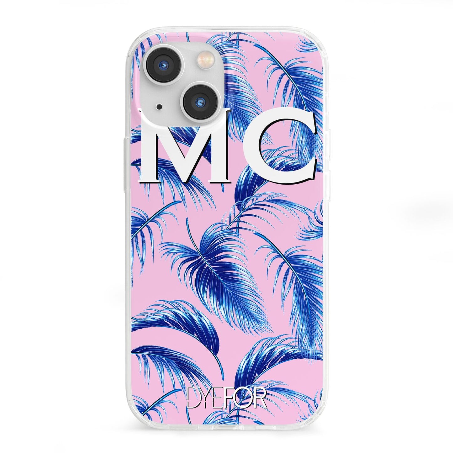 Personalised Blue Pink Palm Leaf iPhone 13 Mini Clear Bumper Case