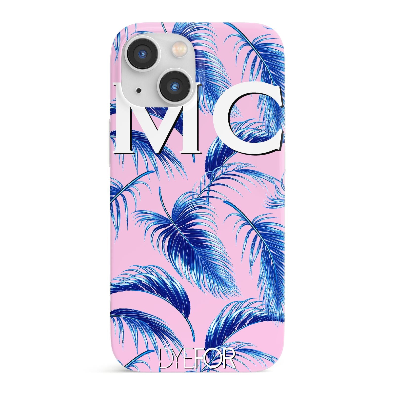 Personalised Blue Pink Palm Leaf iPhone 13 Mini Full Wrap 3D Snap Case