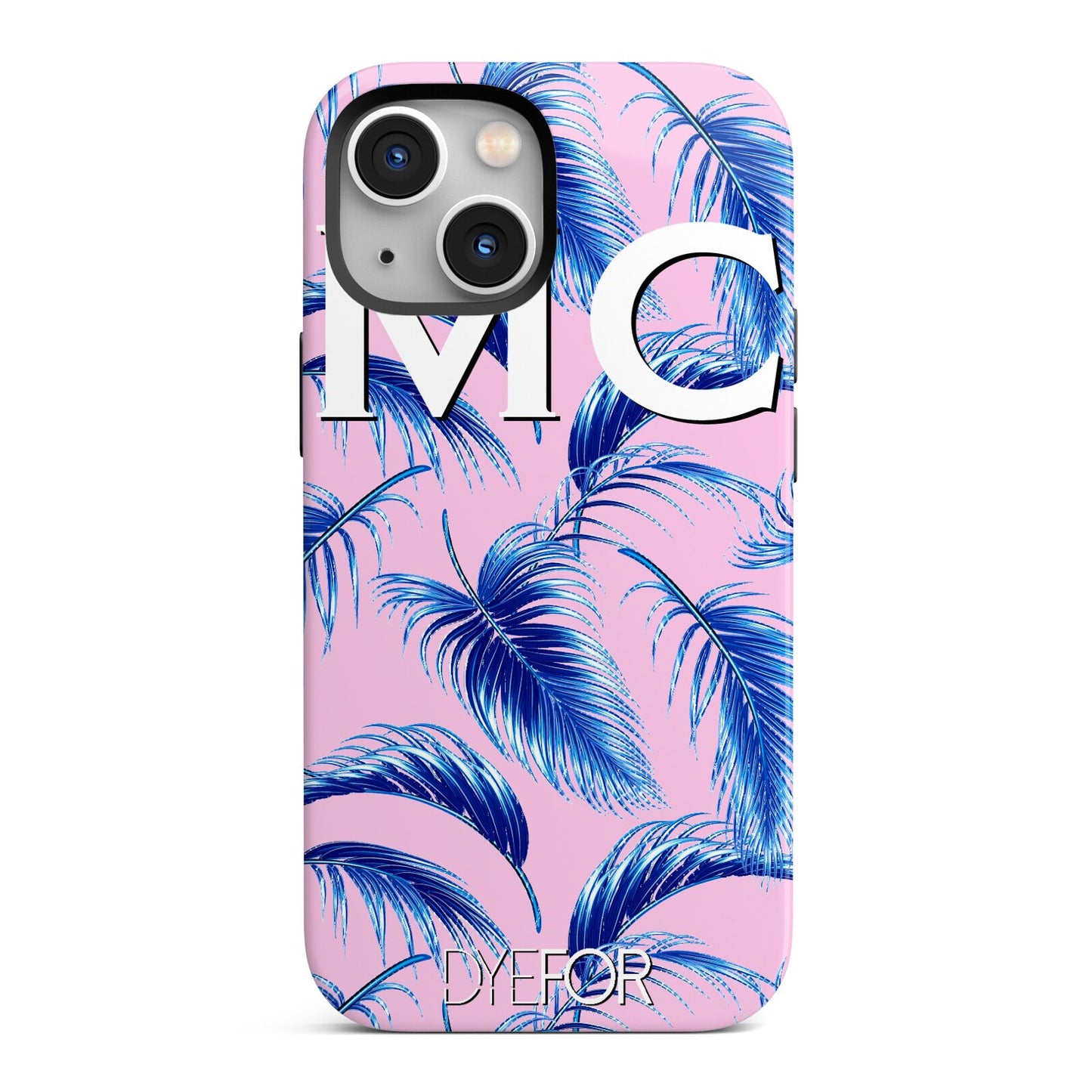 Personalised Blue Pink Palm Leaf iPhone 13 Mini Full Wrap 3D Tough Case