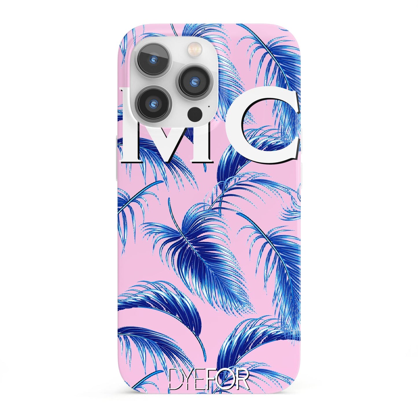 Personalised Blue Pink Palm Leaf iPhone 13 Pro Full Wrap 3D Snap Case