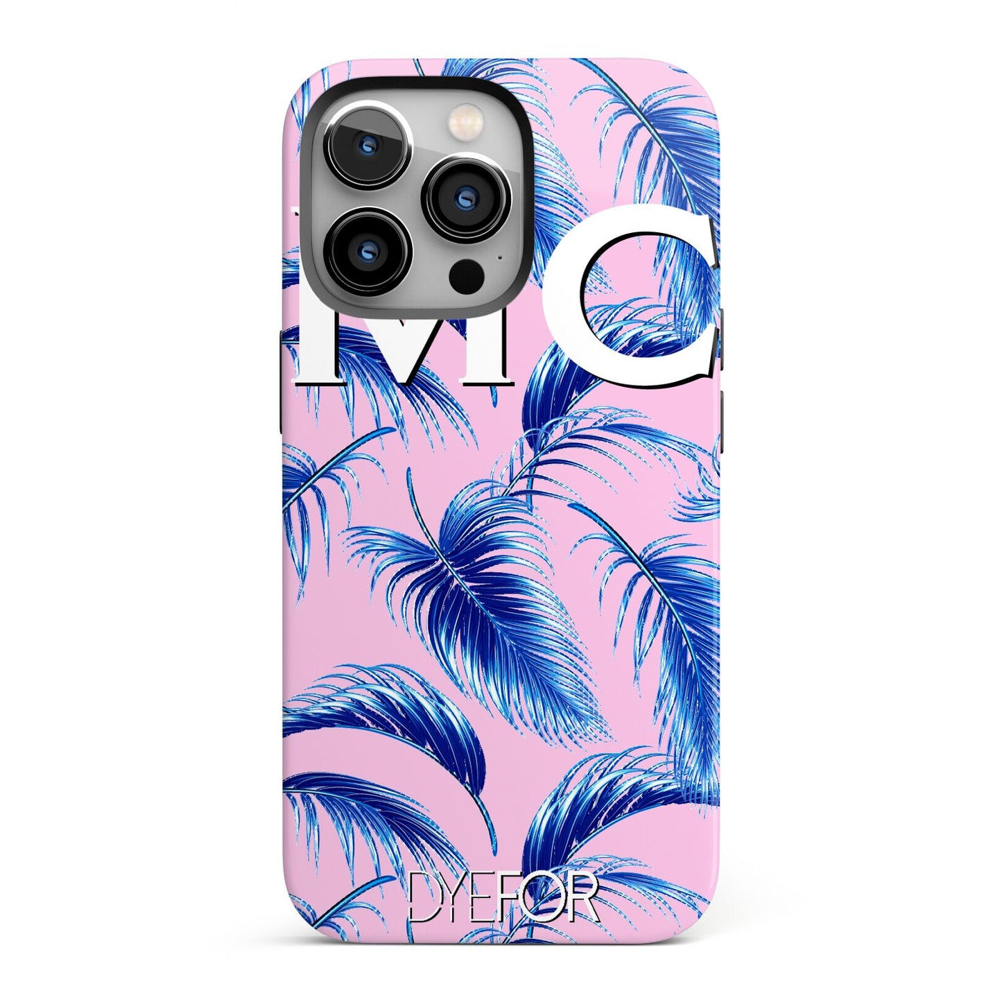 Personalised Blue Pink Palm Leaf iPhone 13 Pro Full Wrap 3D Tough Case