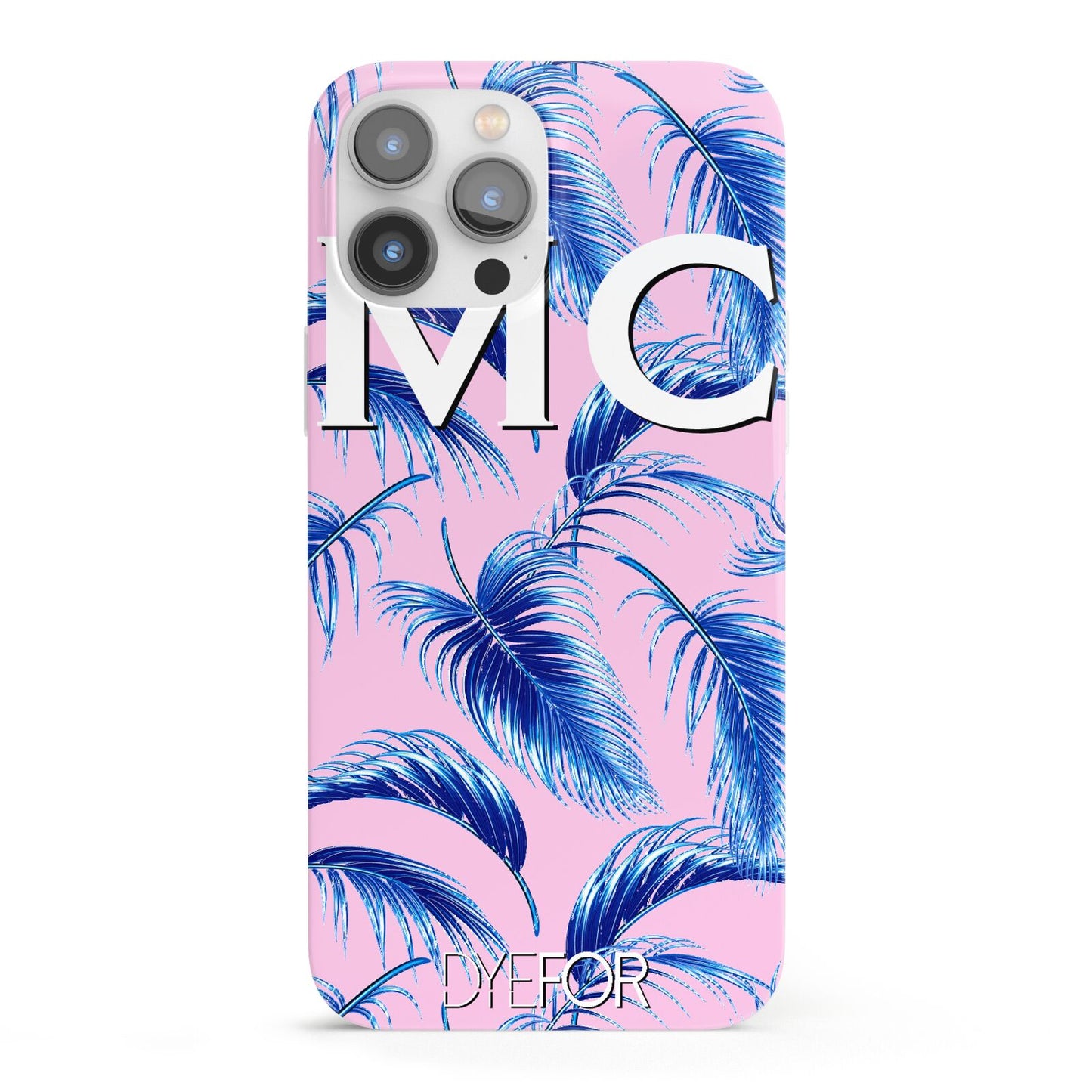 Personalised Blue Pink Palm Leaf iPhone 13 Pro Max Full Wrap 3D Snap Case