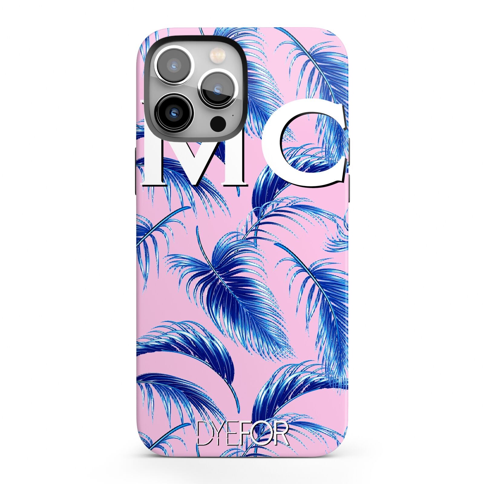 Personalised Blue Pink Palm Leaf iPhone 13 Pro Max Full Wrap 3D Tough Case