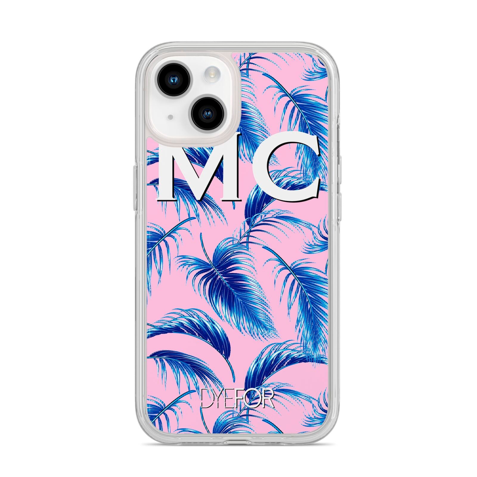 Personalised Blue Pink Palm Leaf iPhone 14 Clear Tough Case Starlight