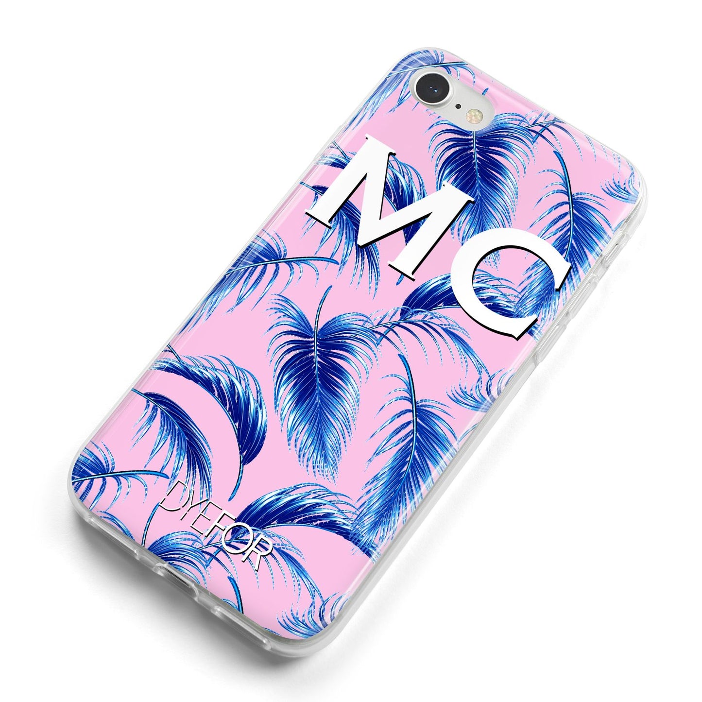 Personalised Blue Pink Palm Leaf iPhone 8 Bumper Case on Silver iPhone Alternative Image