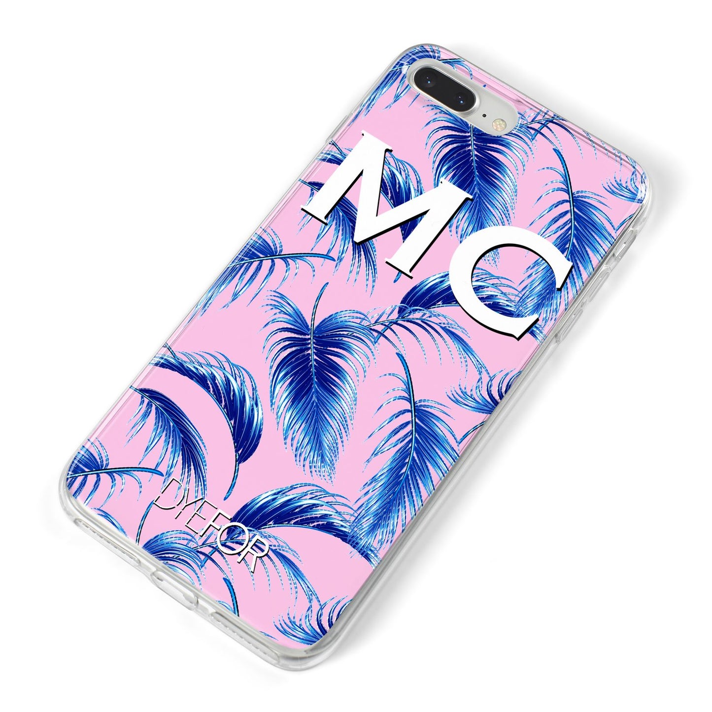 Personalised Blue Pink Palm Leaf iPhone 8 Plus Bumper Case on Silver iPhone Alternative Image