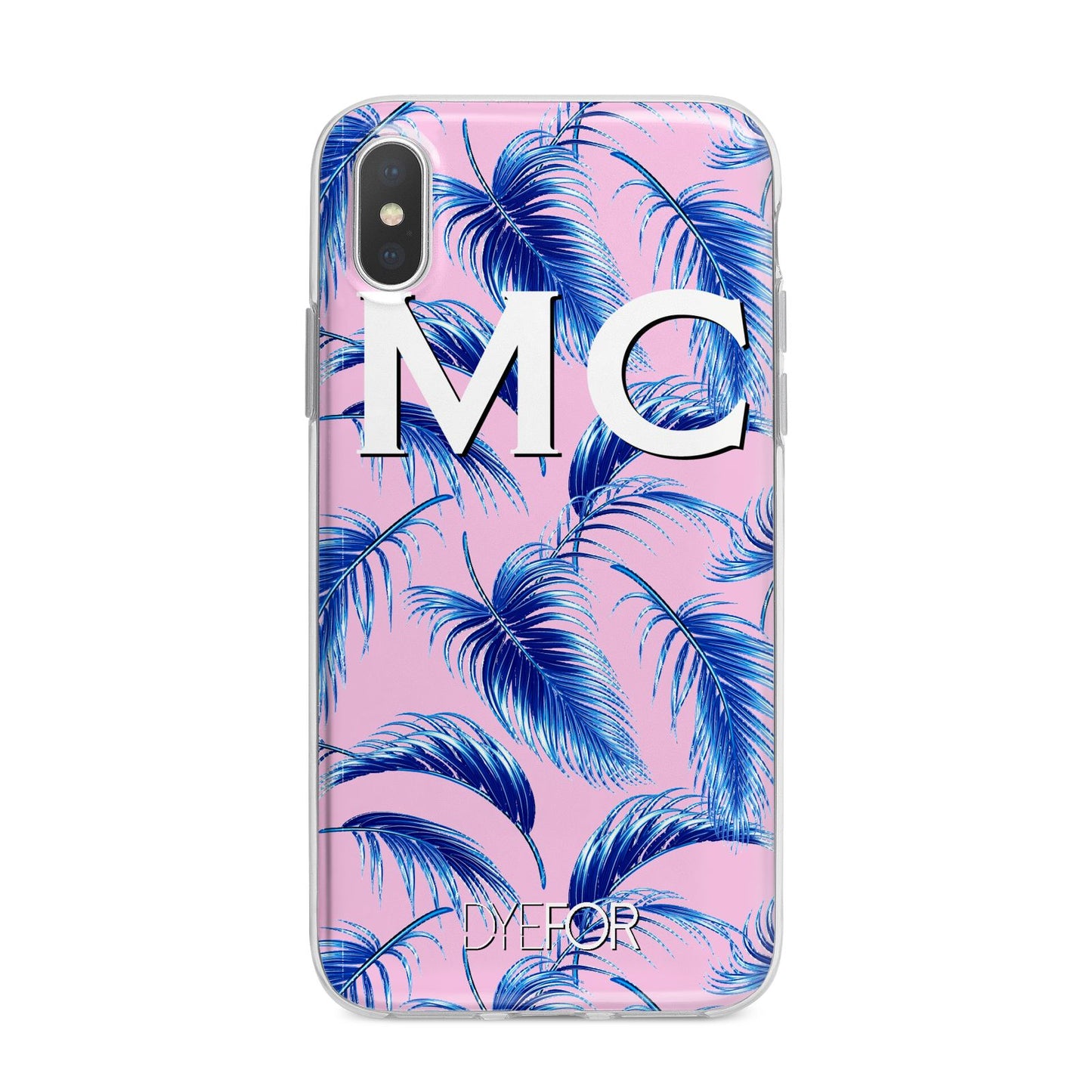 Personalised Blue Pink Palm Leaf iPhone X Bumper Case on Silver iPhone Alternative Image 1