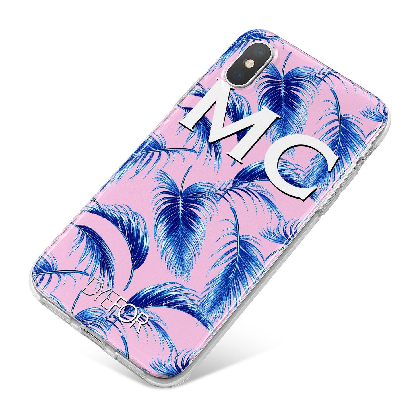 Personalised Blue Pink Palm Leaf iPhone X Bumper Case on Silver iPhone